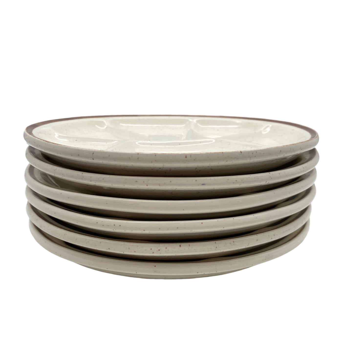 GIEN Fondueteller Keramik 6er Set beige braun 70er Jahre Frankreich
