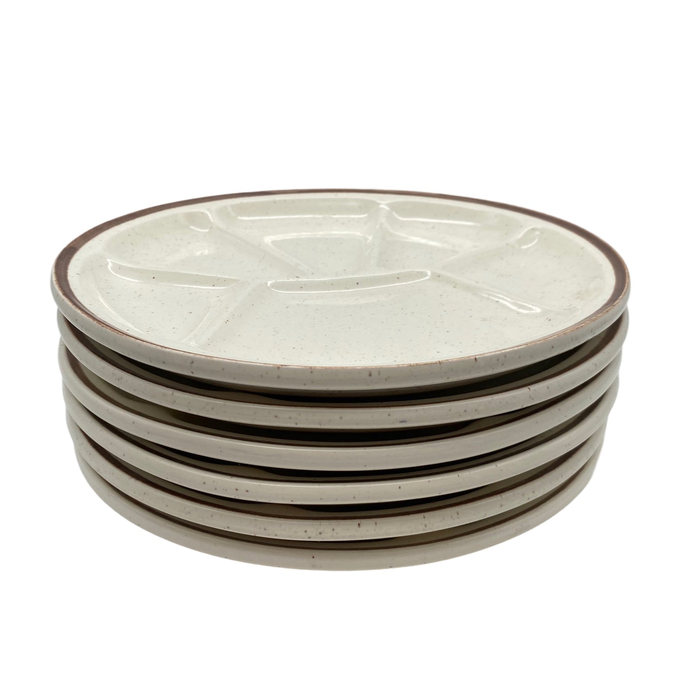 GIEN Fondueteller Keramik 6er Set beige braun 70er Jahre Frankreich