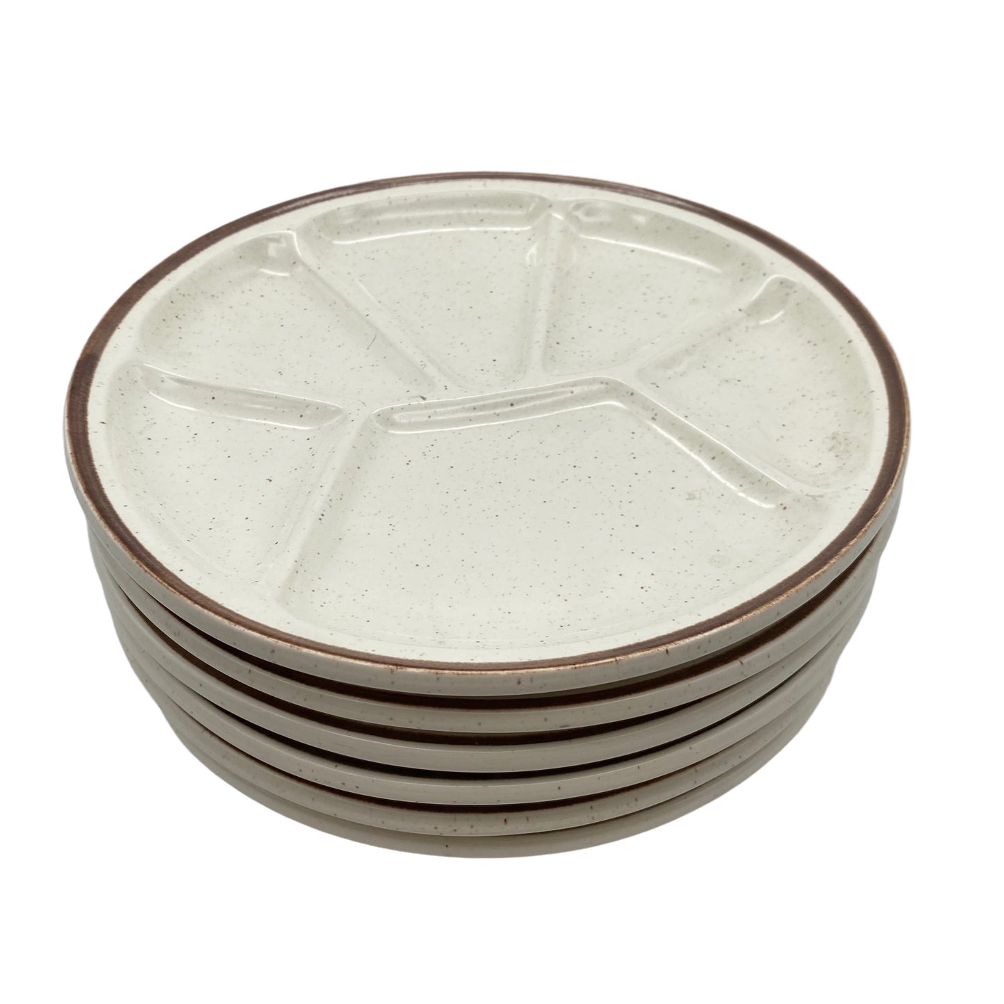 GIEN Fondueteller Keramik 6er Set beige braun 70er Jahre Frankreich