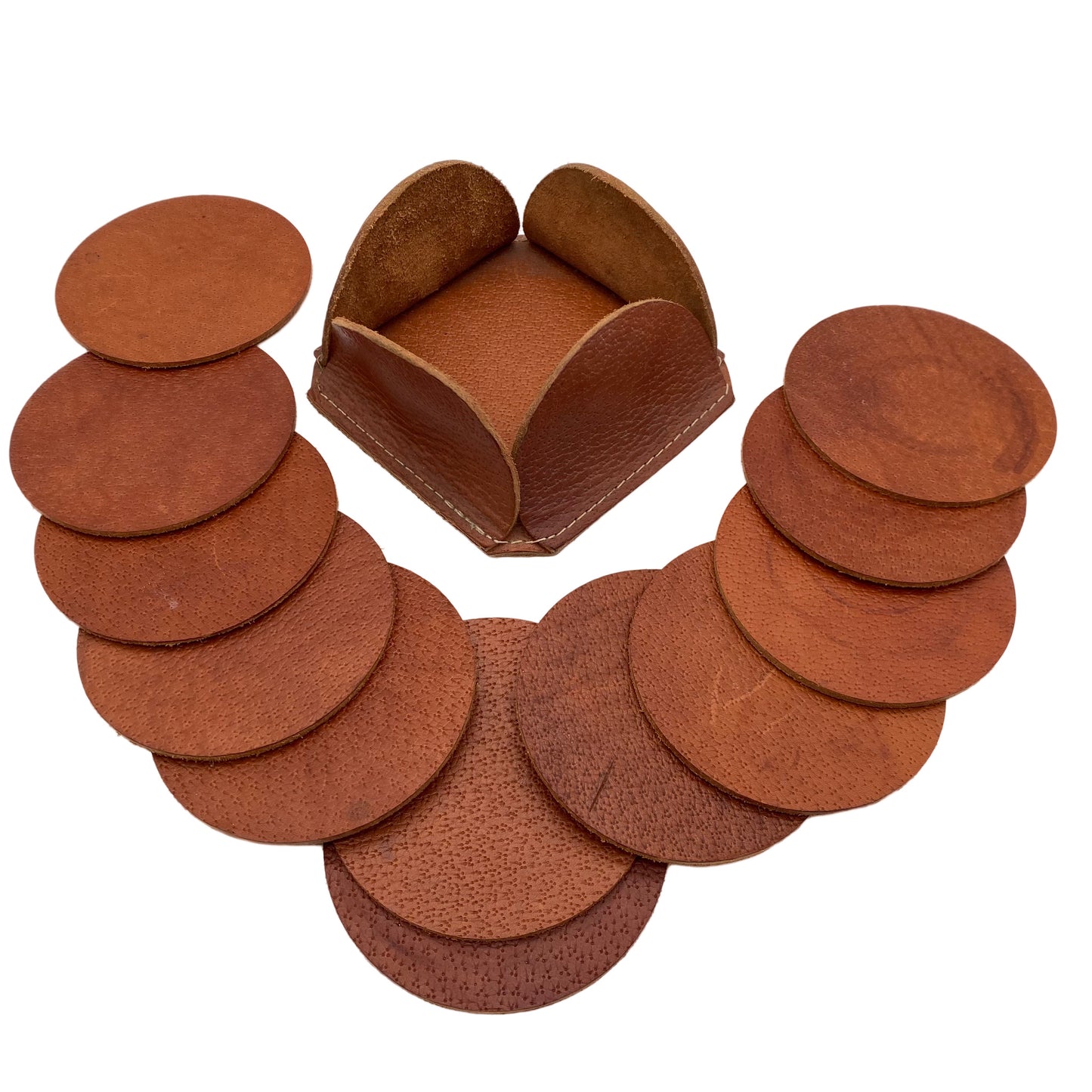 Glasuntersetzer aus Leder im Halter Untersetzer braun 60er 70er