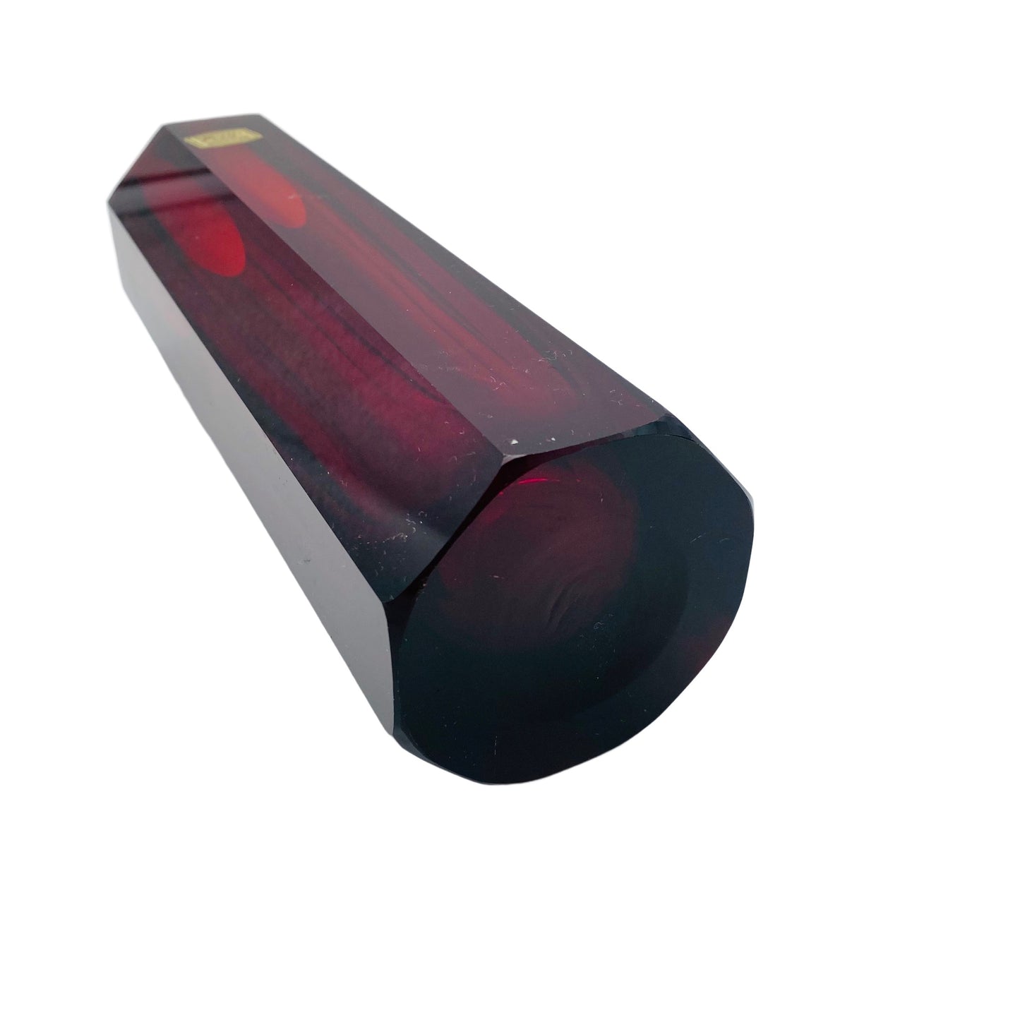 HORN Bleikristall Vase Flächen geschliffen 50er 60er Jahre rot Glas