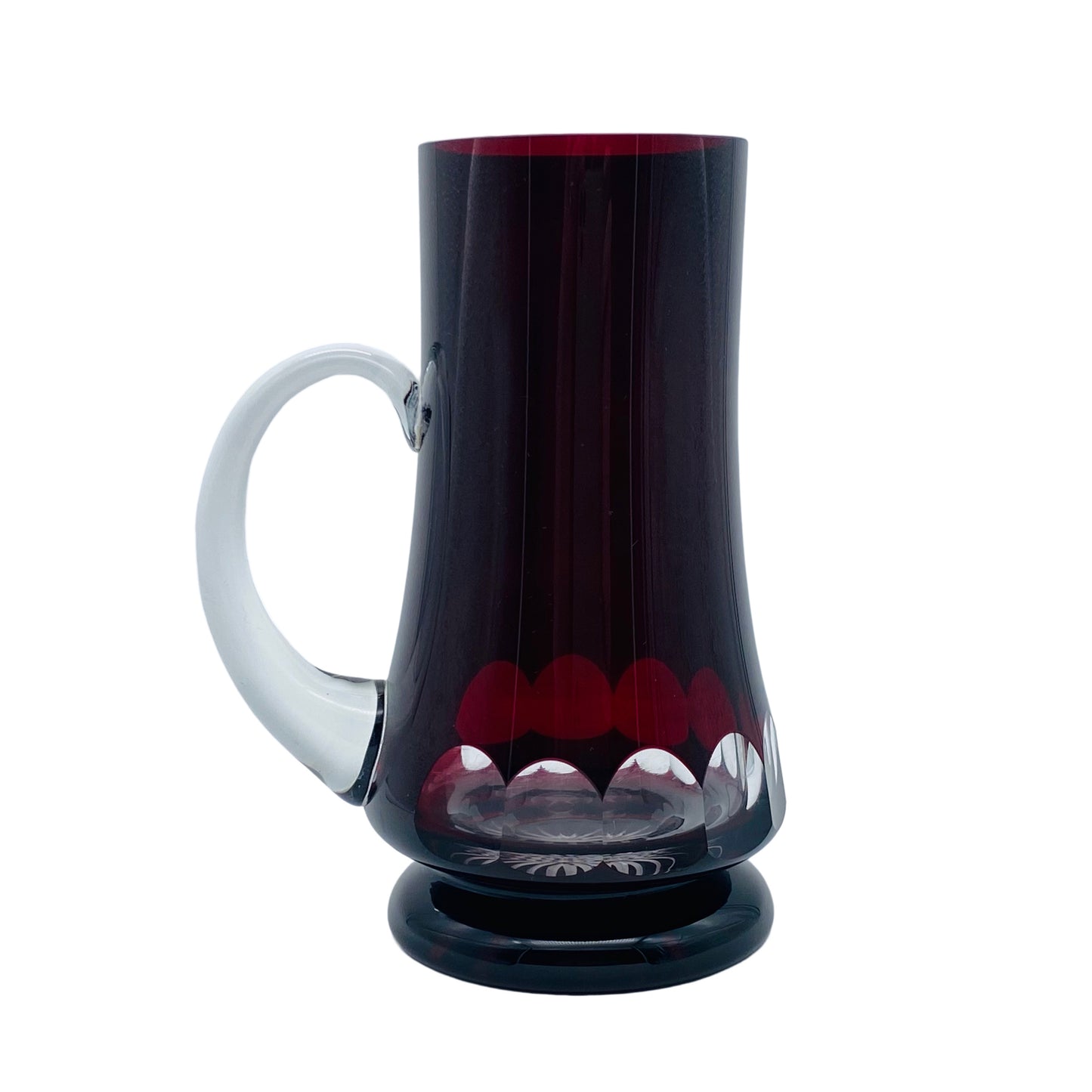 Henkelvase rot transparent beschliffen 70er Jahre Vase Glas