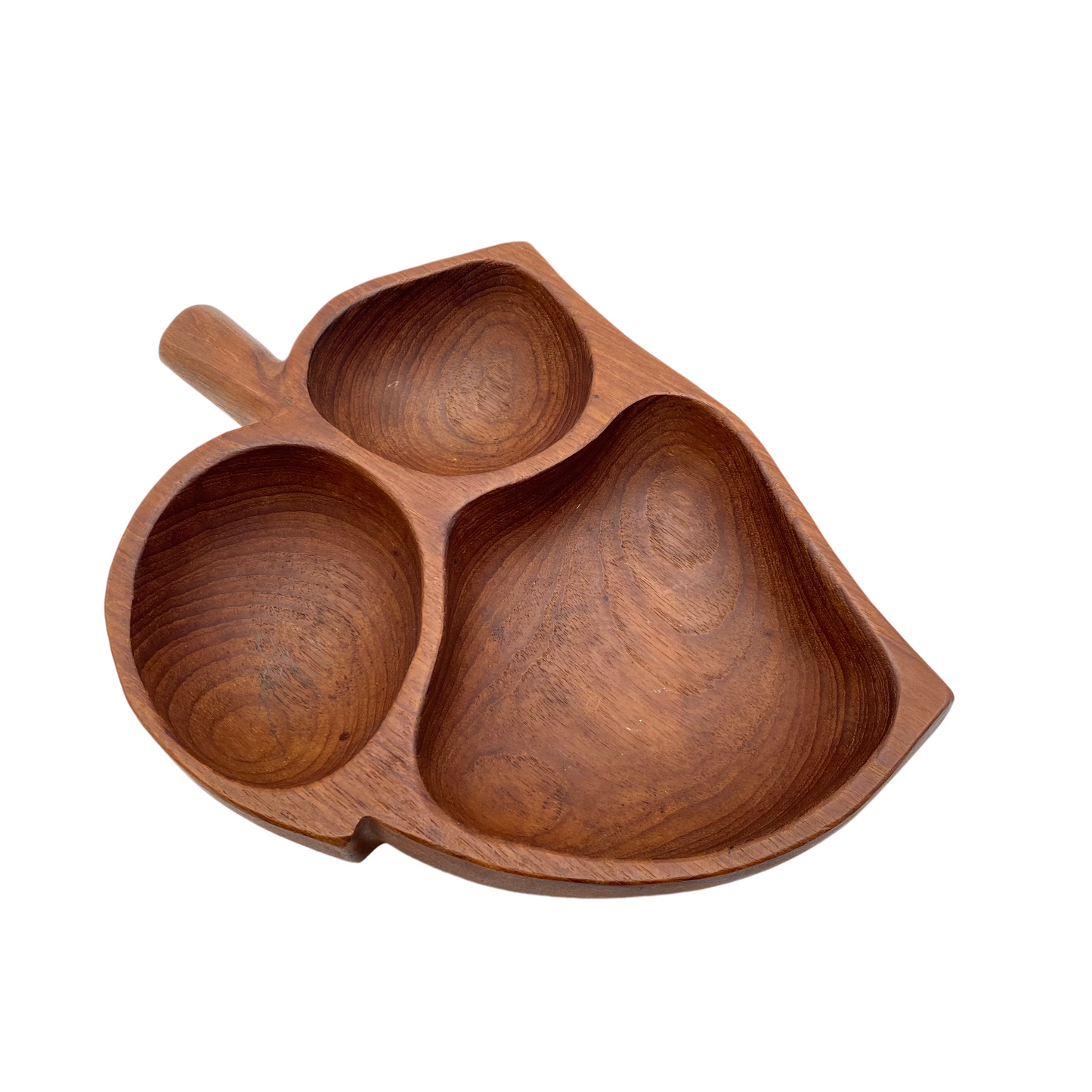 Teak Schale Holz drei Fächer 1950er 1960er Snackschale braun
