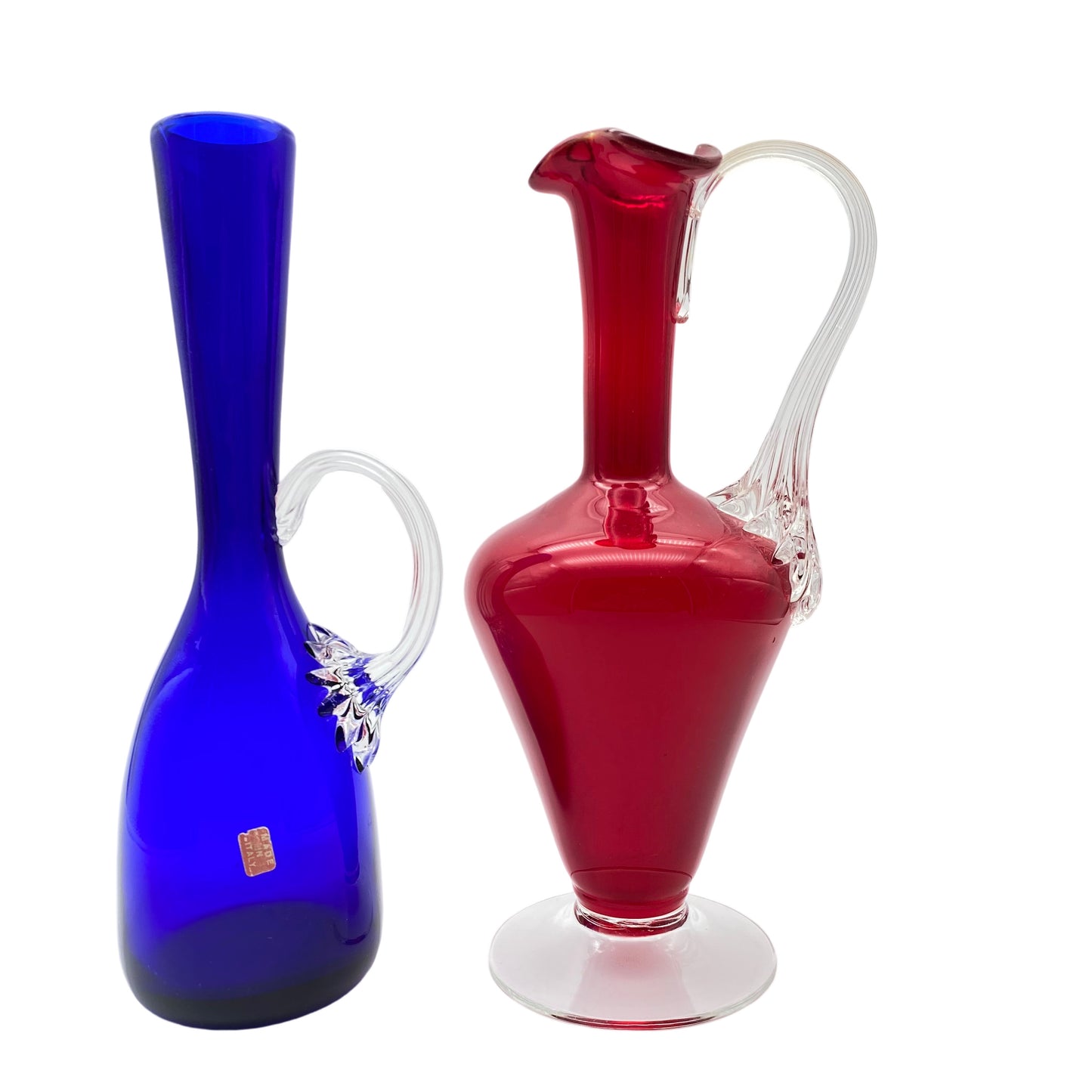 Vasen Set blau rot Glas 1960er 25 cm Kanne Vase Italien