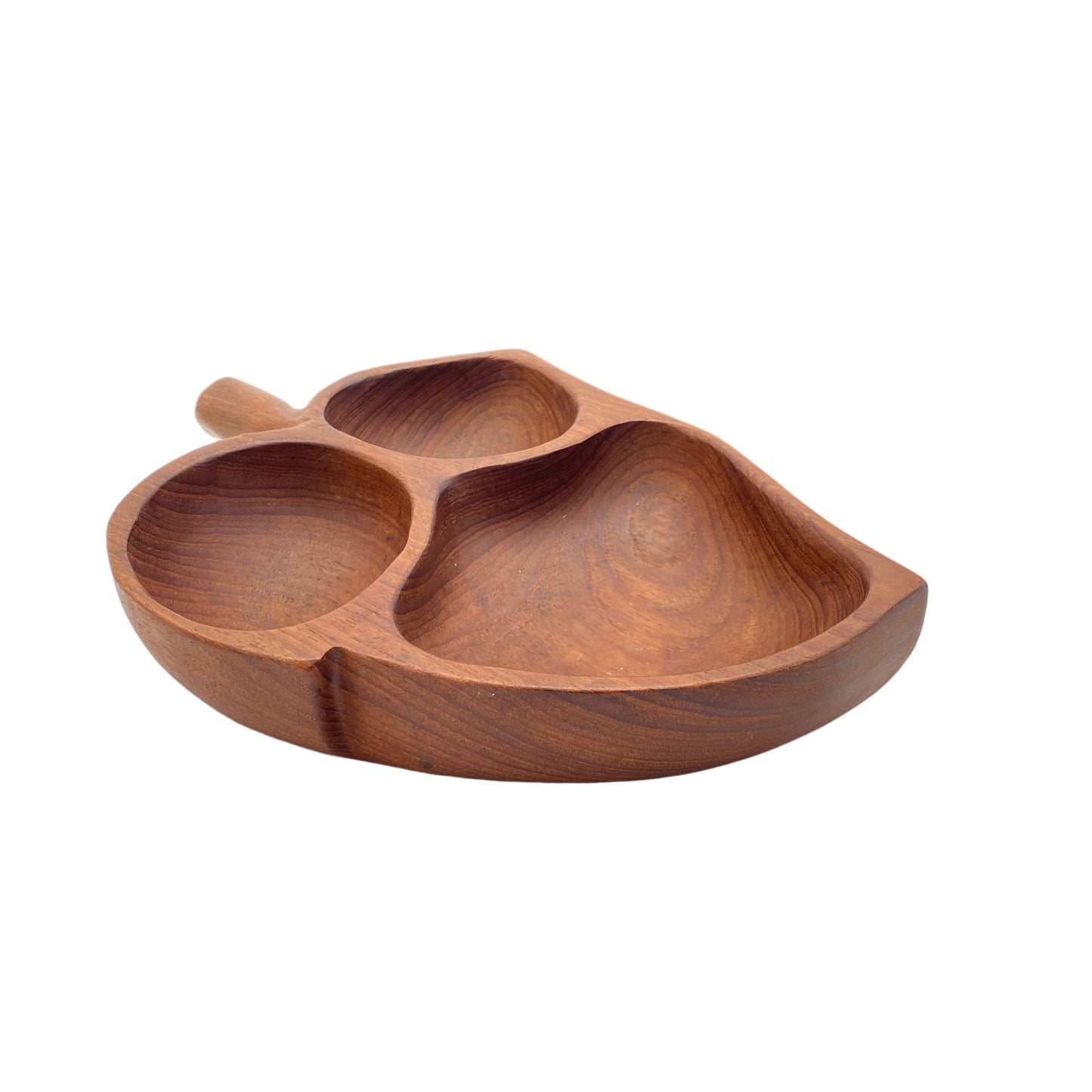 Teak Schale Holz drei Fächer 1950er 1960er Snackschale braun