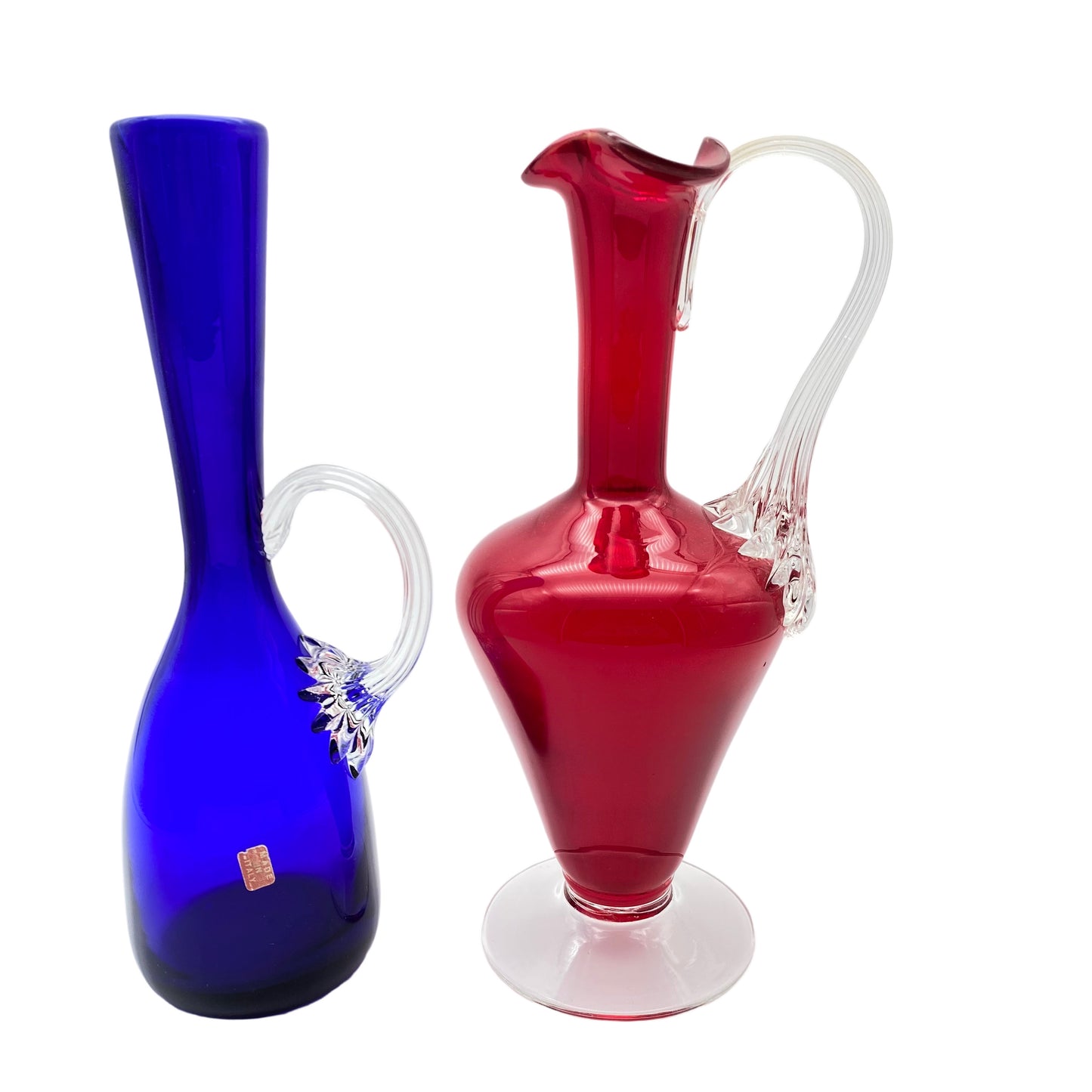 Vasen Set blau rot Glas 1960er 25 cm Kanne Vase Italien