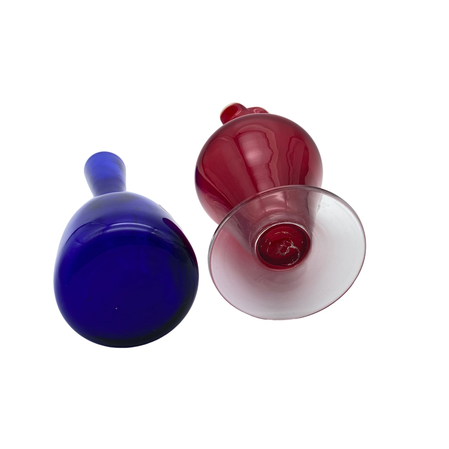 Vasen Set blau rot Glas 1960er 25 cm Kanne Vase Italien