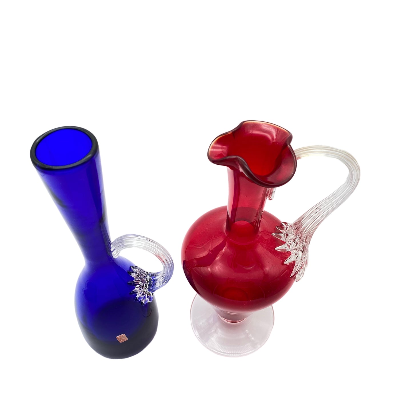 Vasen Set blau rot Glas 1960er 25 cm Kanne Vase Italien