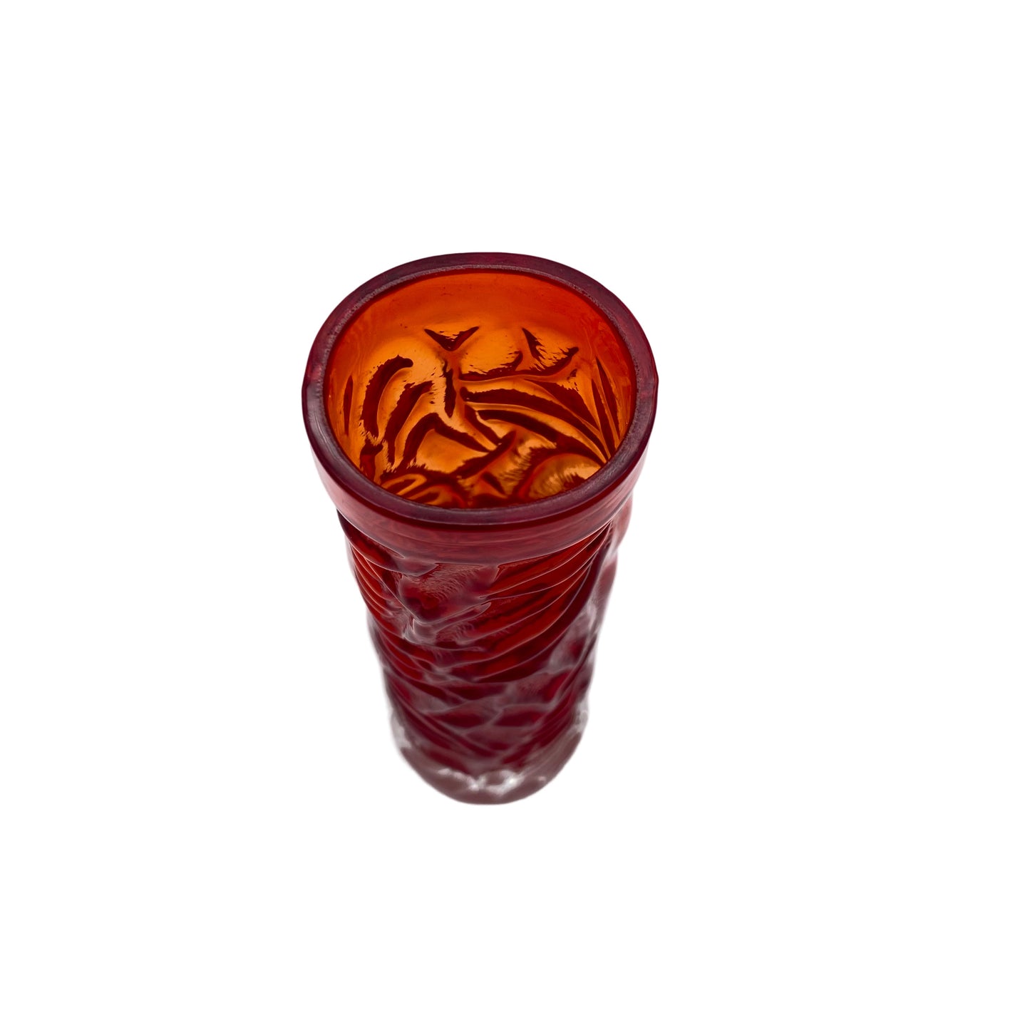Vase rot orange Glas oval 1960er 1970er Struktur 19,5 cm