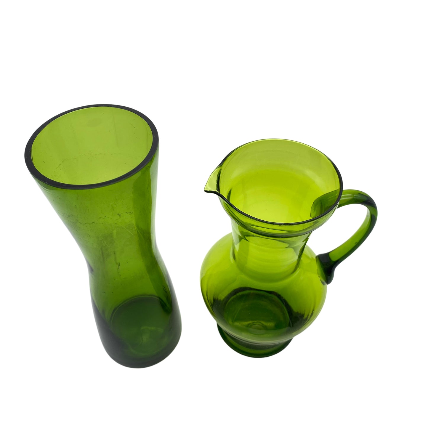 Vasen Set grün Glas 1960er 25,3 / 21 cm Kanne Vase