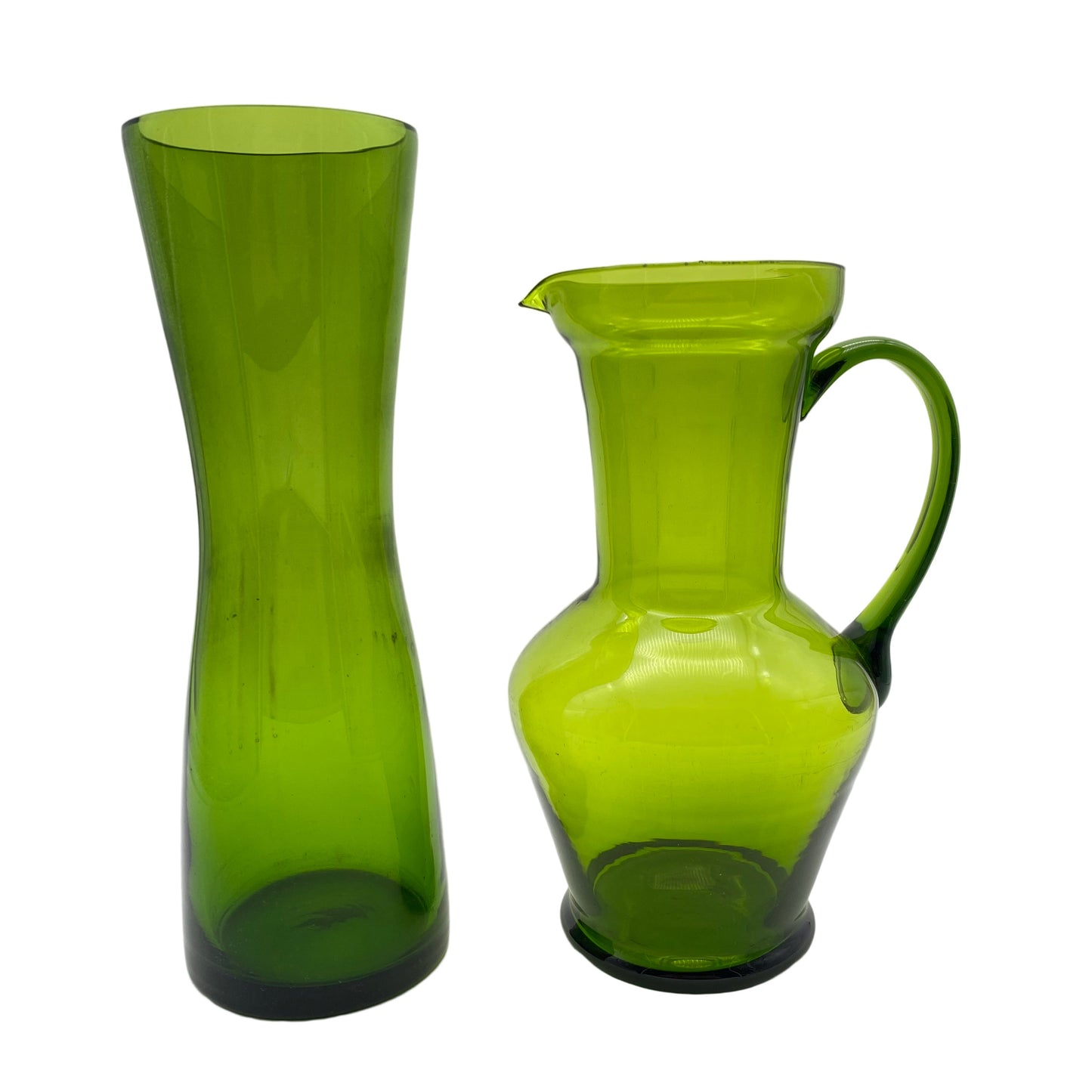 Vasen Set grün Glas 1960er 25,3 / 21 cm Kanne Vase