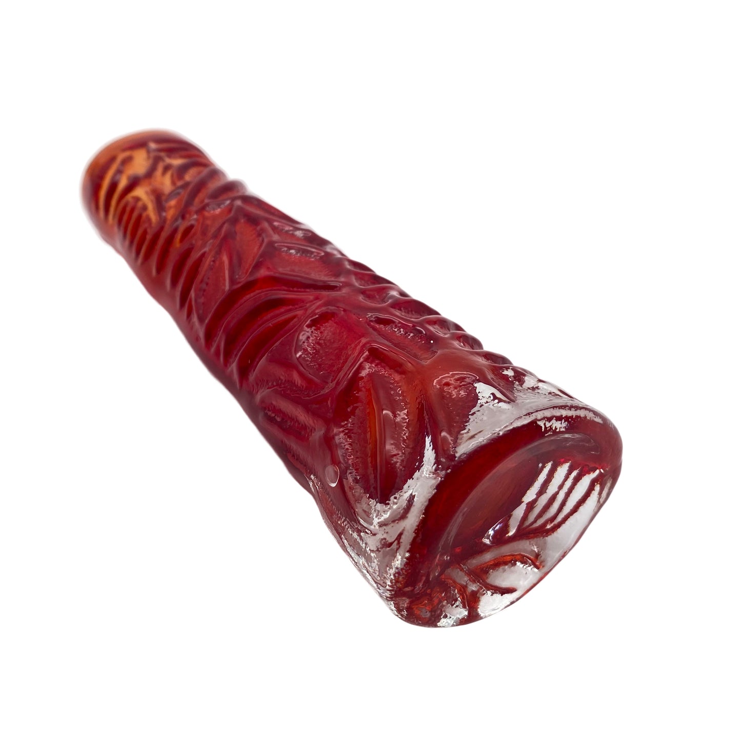 Vase rot orange Glas oval 1960er 1970er Struktur 19,5 cm