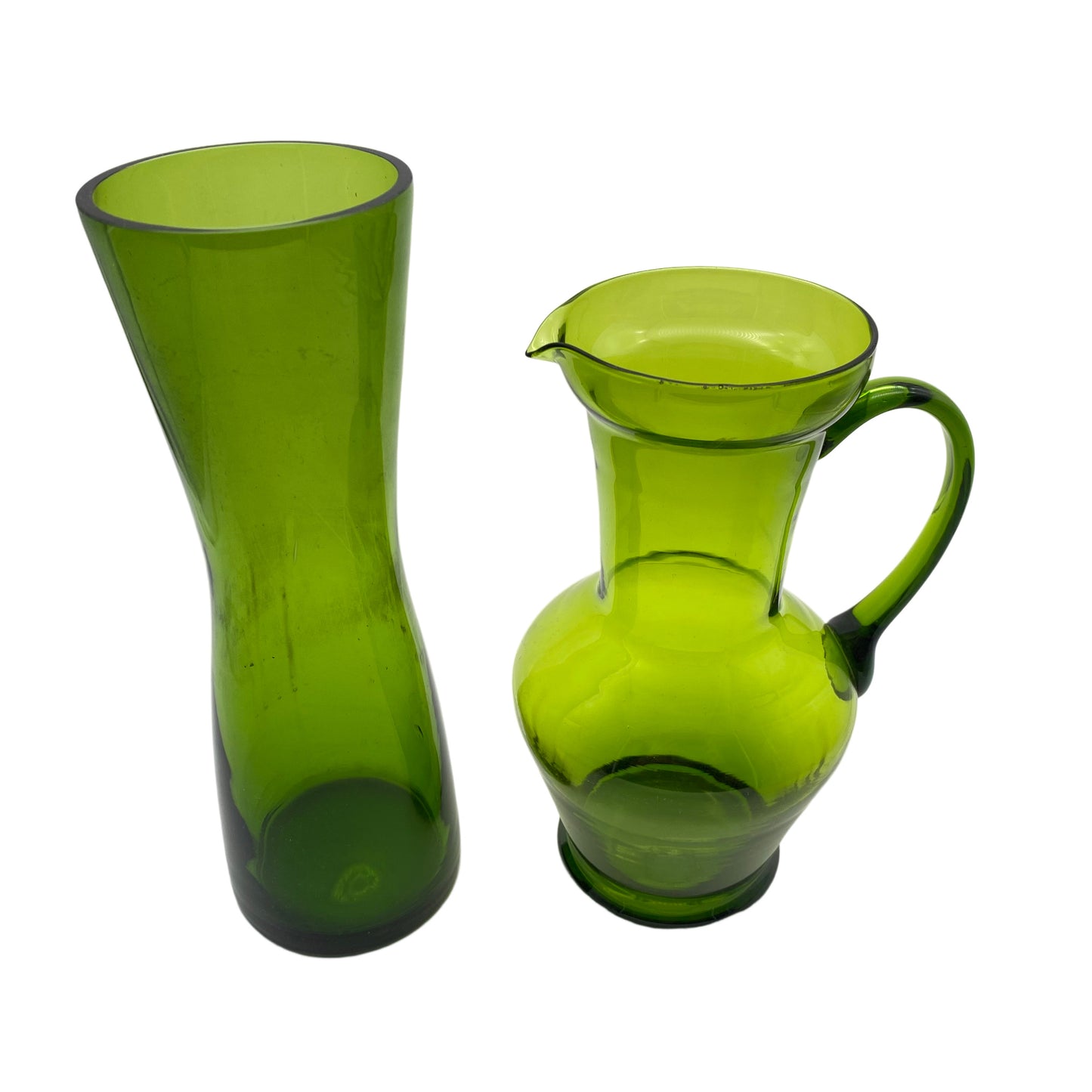 Vasen Set grün Glas 1960er 25,3 / 21 cm Kanne Vase