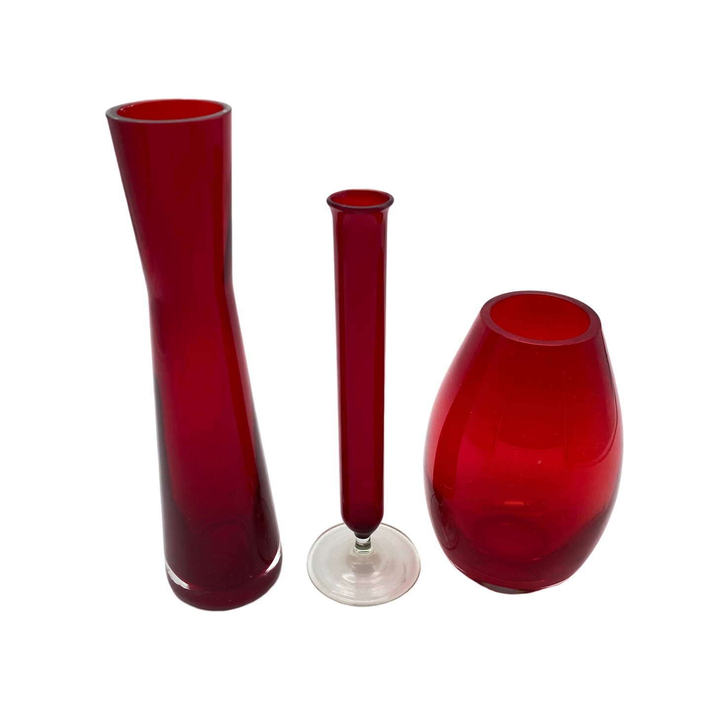 Vasen Set rot 1960er Glas 12,5 / 17 / 20 cm