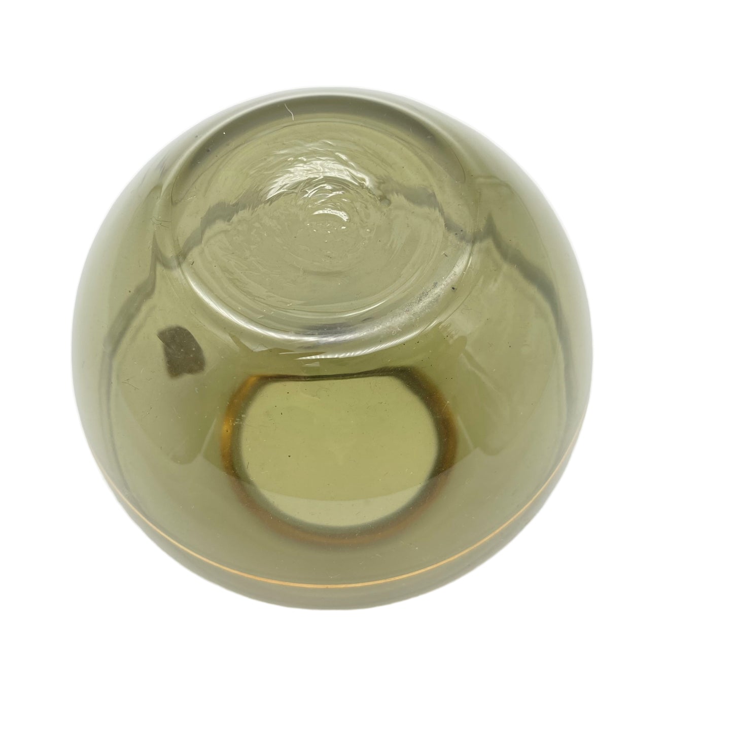 MARS Glas Vase Rauchglas Goldrand Dekor Gold 1960er Kugelvase 9 cm