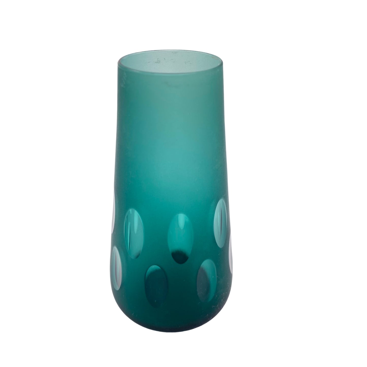 Vase Satinato Glas Linsenschliff grün 1960er 1970er