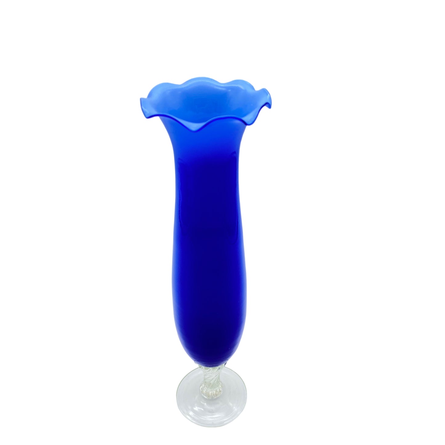 Opalin Vase blau weiß 23,4 cm Italien 1970er