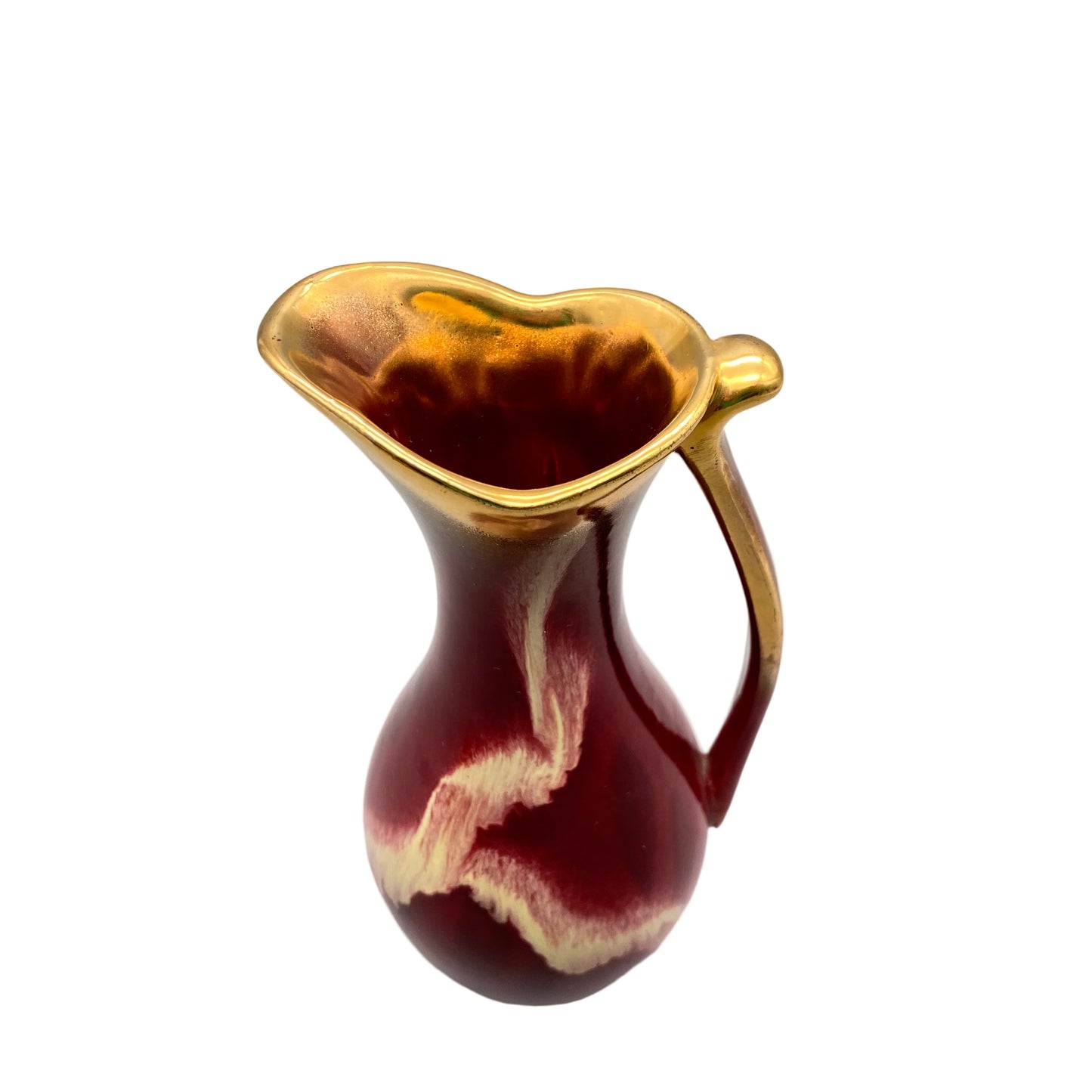 Keramik Vase violett lila Gold Dekor 1960er 18,5 cm