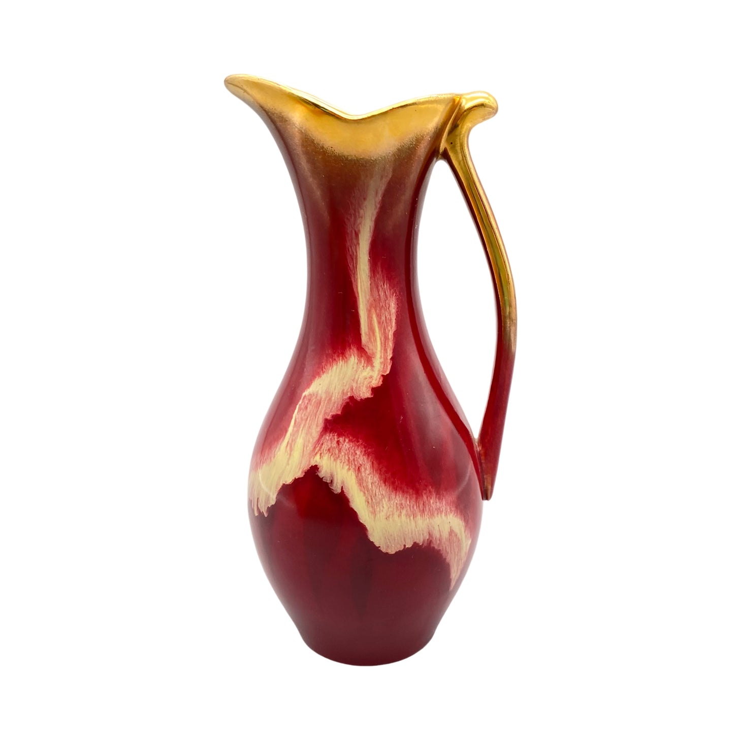 Keramik Vase violett lila Gold Dekor 1960er 18,5 cm