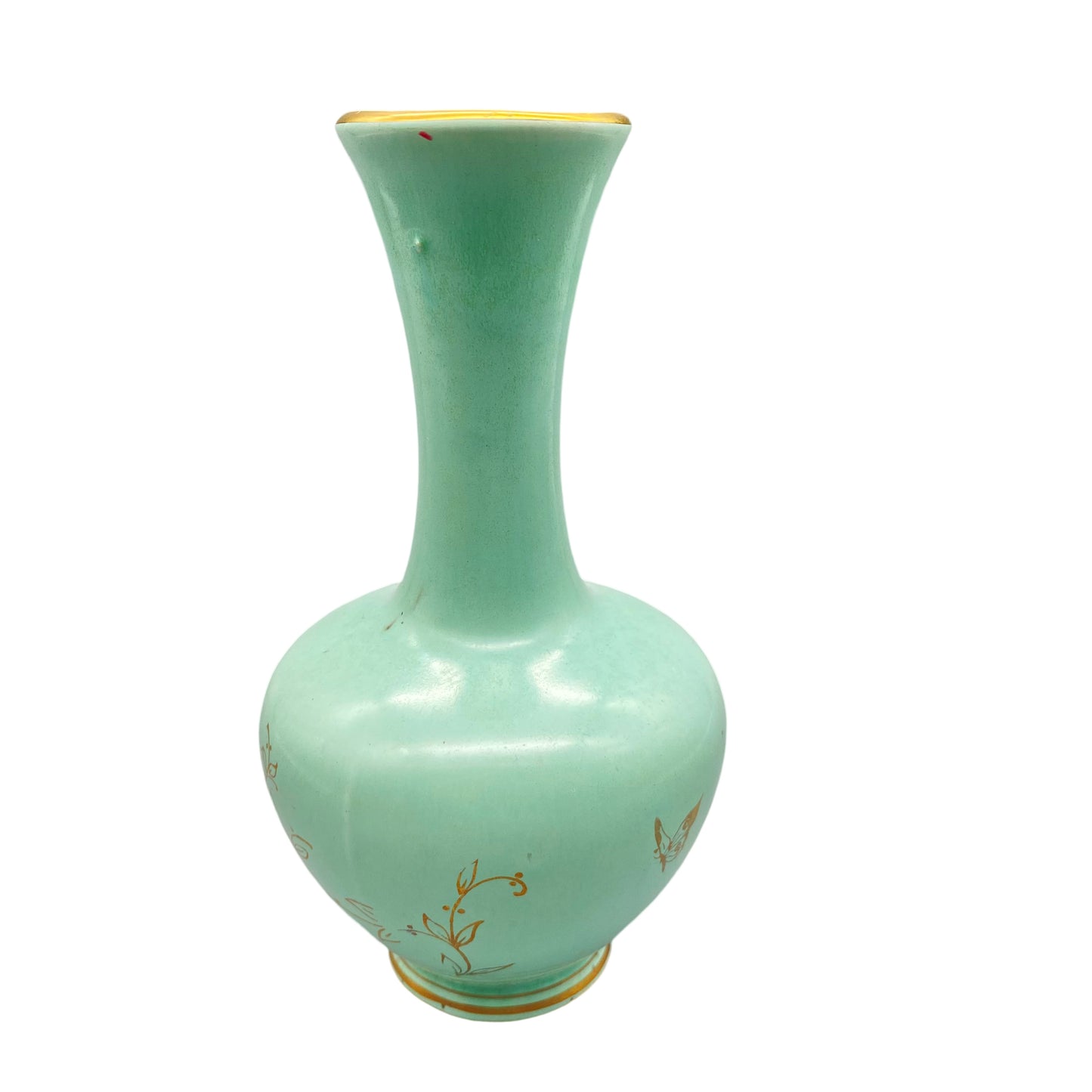 JASBA Vase Keramik 16 cm türkis 1960er Gold Dekor