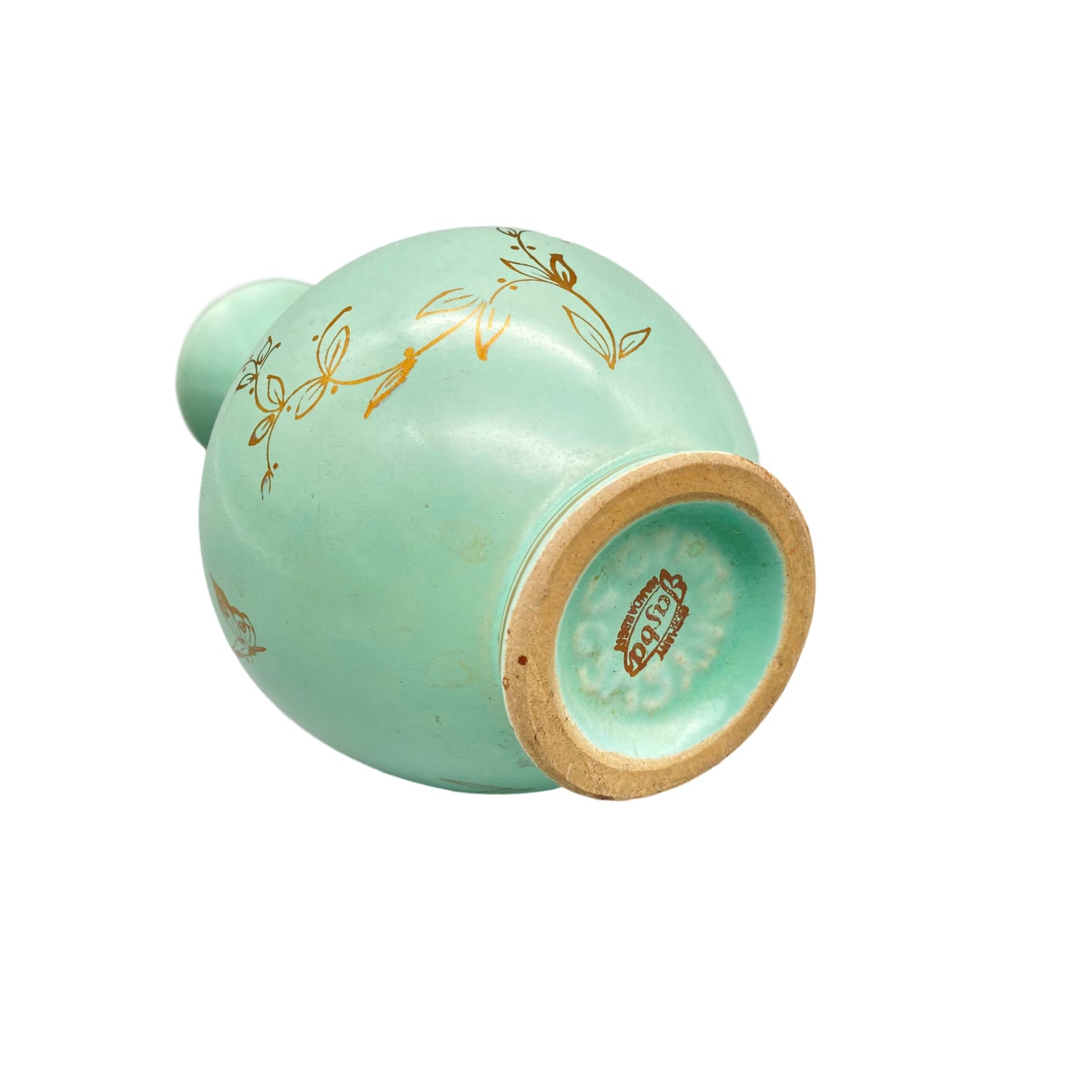 JASBA Vase Keramik 16 cm türkis 1960er Gold Dekor
