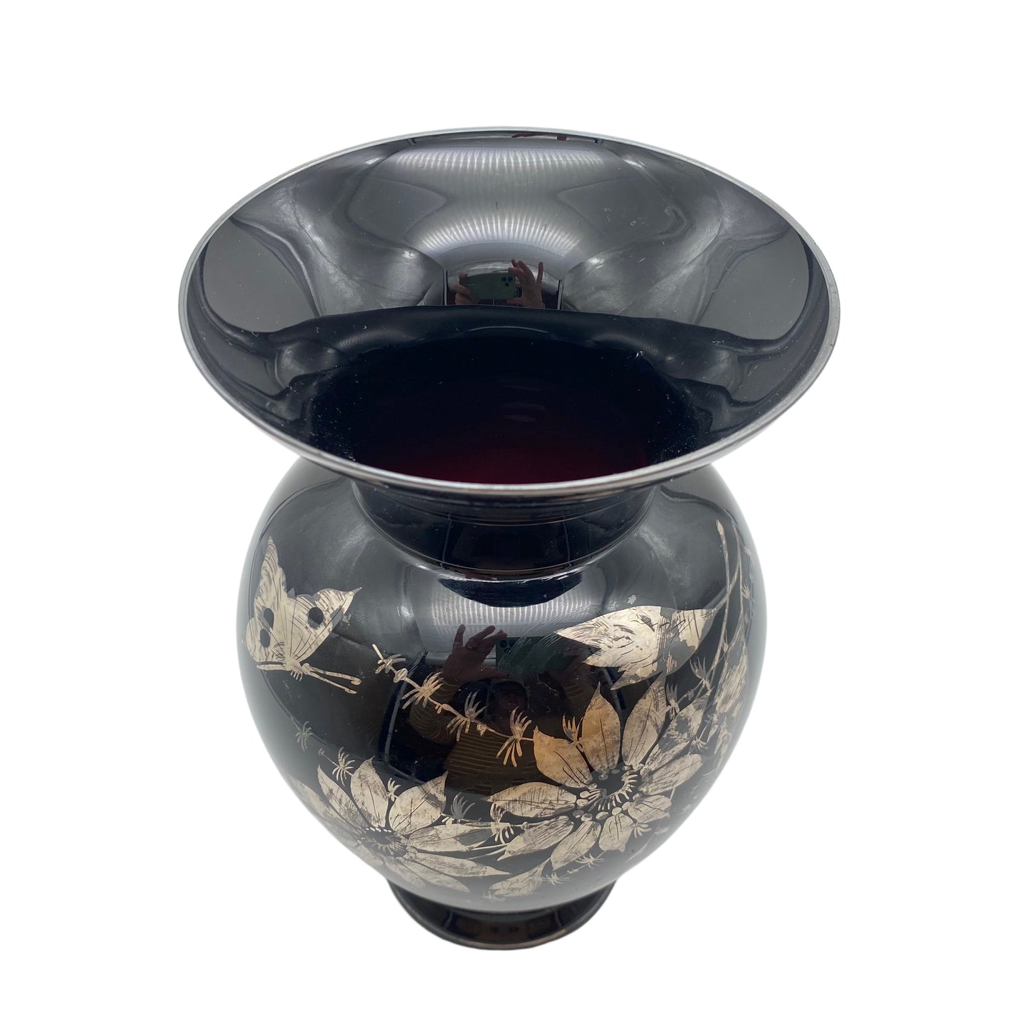 Hyalithglas Vase Schwarzglas schwarz Art Deco 24,5 cm 1930er 1940er