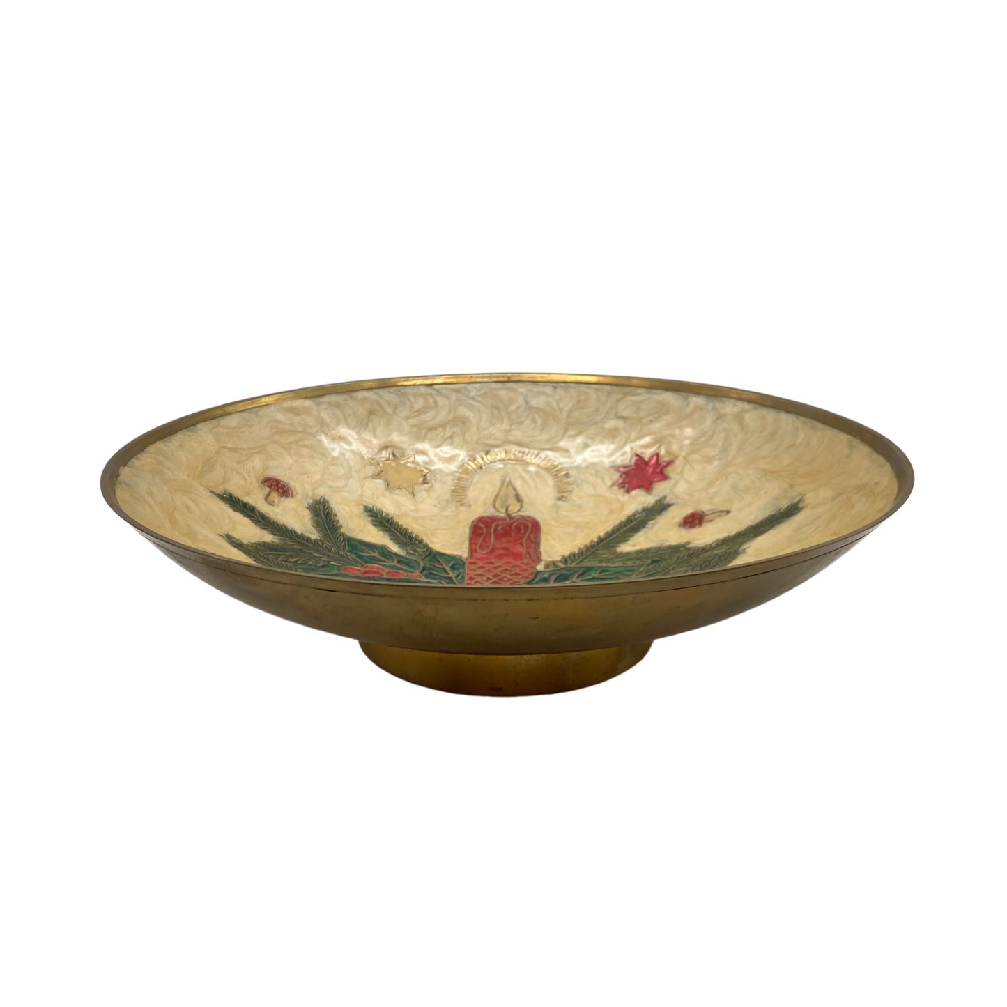 Emaille Schale Weihnachten 23 cm Messing 1980er Indien