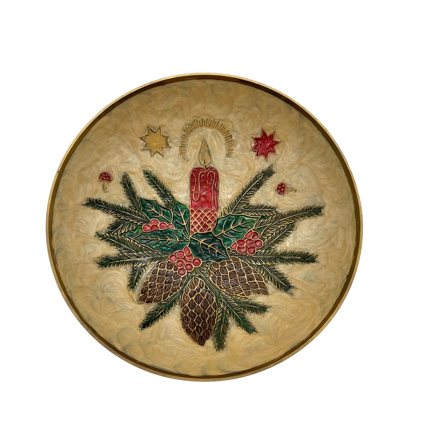 Emaille Schale Weihnachten 23 cm Messing 1980er Indien