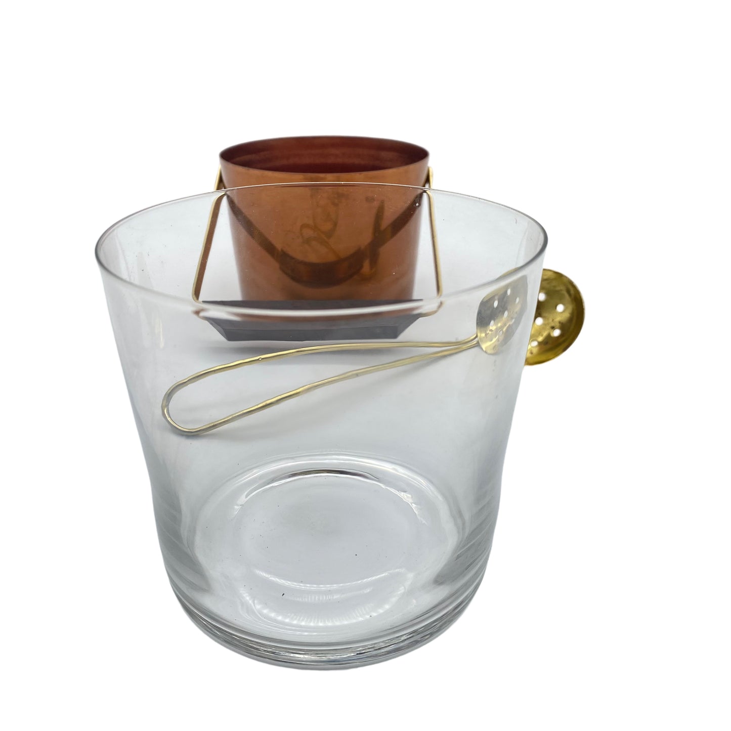 Eiseimer Mid Century Kupfer Glas 1950er mit Schöpfer Messing