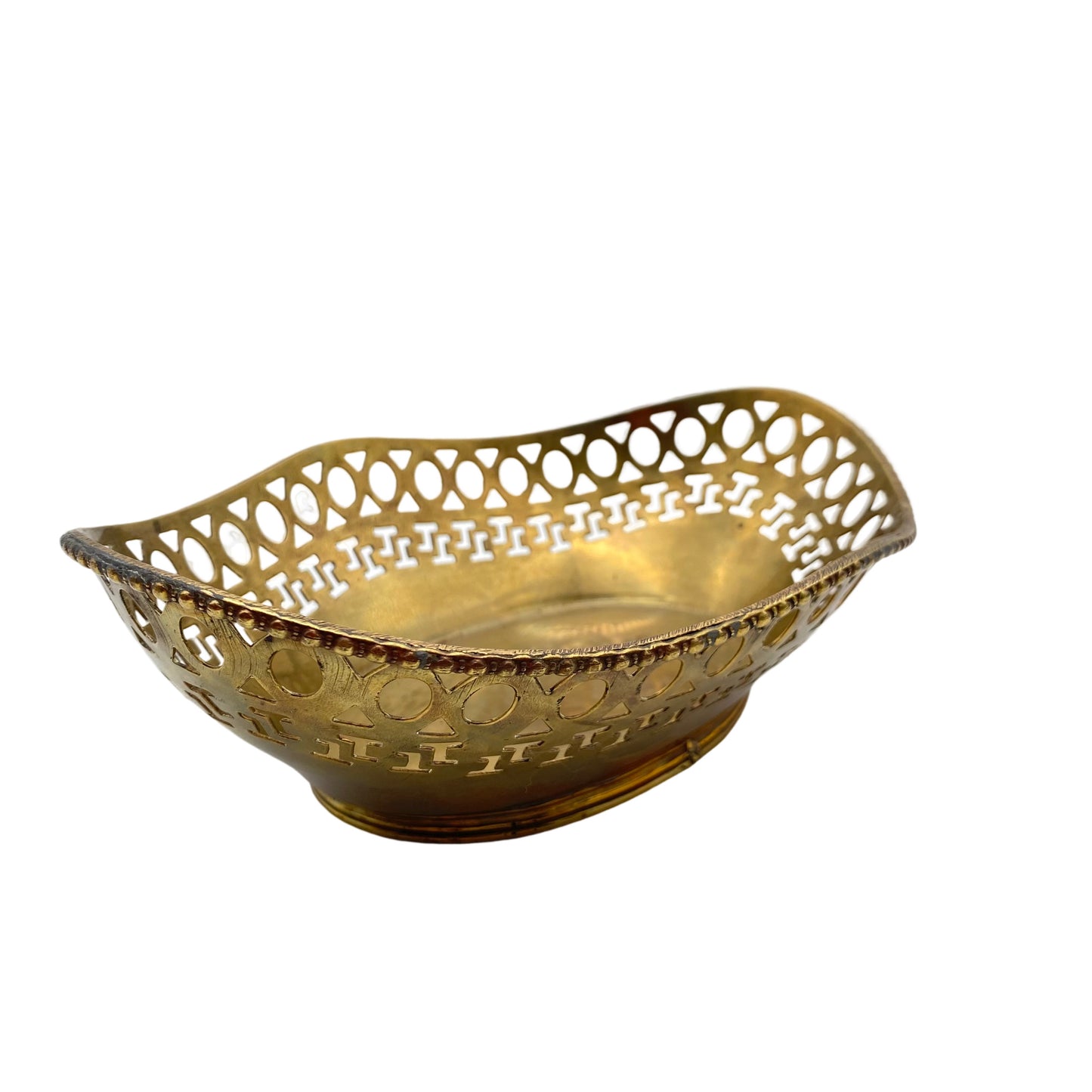 Messing Schale Durchbruch 1960er 1970er oval Korb L 21,5 cm