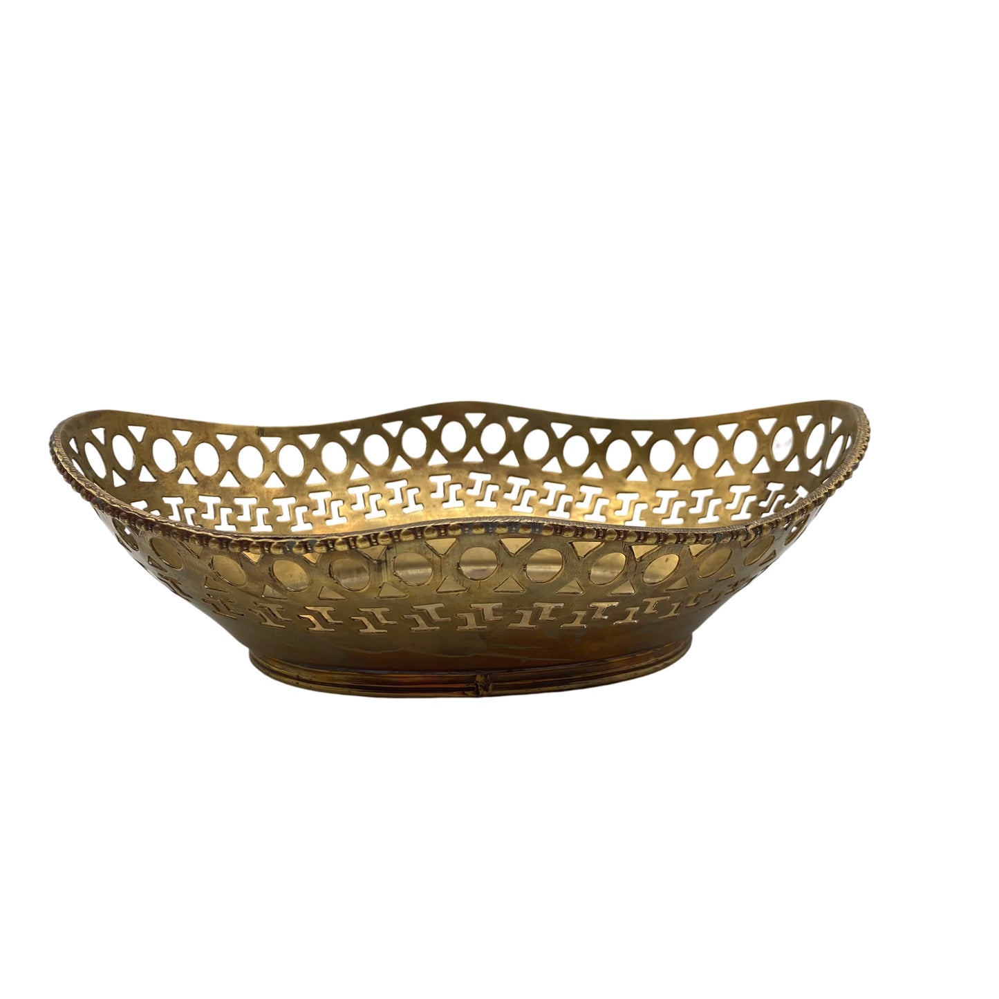 Messing Schale Durchbruch 1960er 1970er oval Korb L 21,5 cm