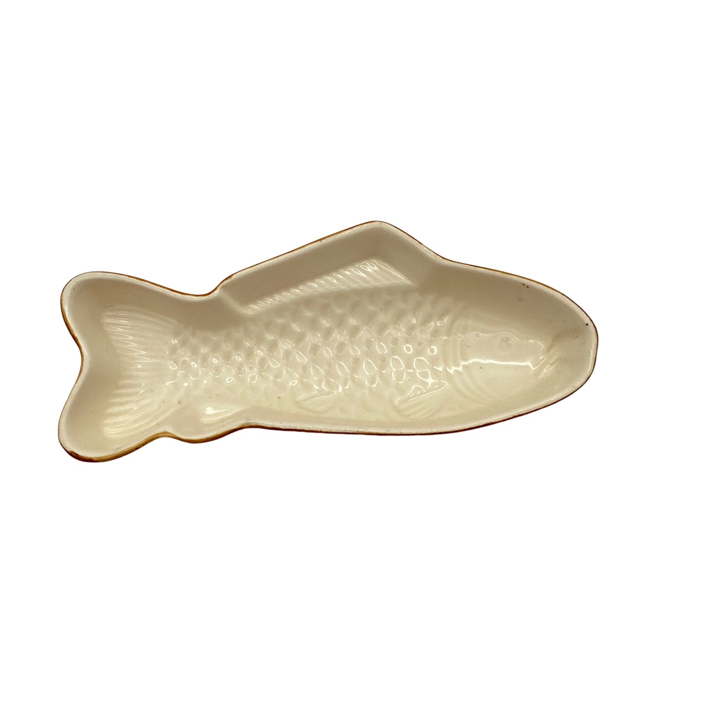 Keramik Puddingform Fisch 1950er braun 28 cm Backform