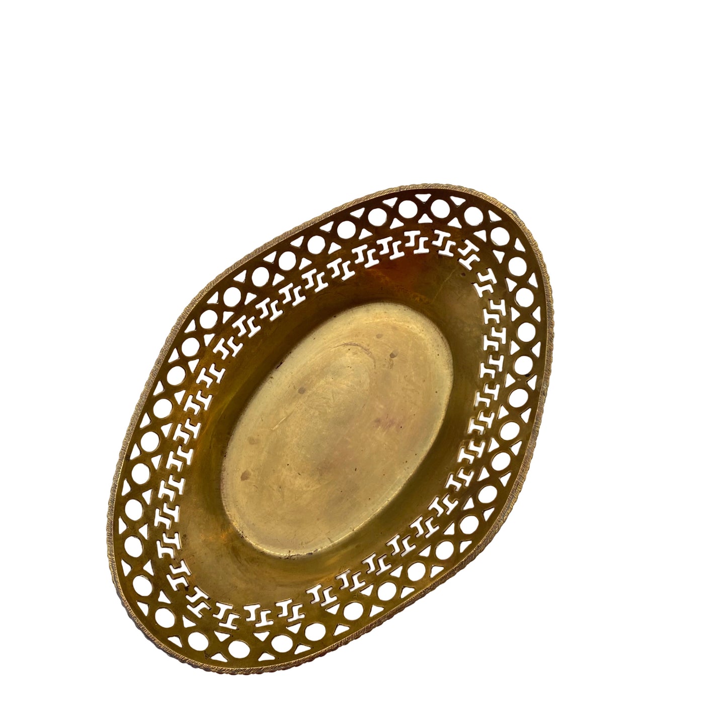 Messing Schale Durchbruch 1960er 1970er oval Korb L 21,5 cm
