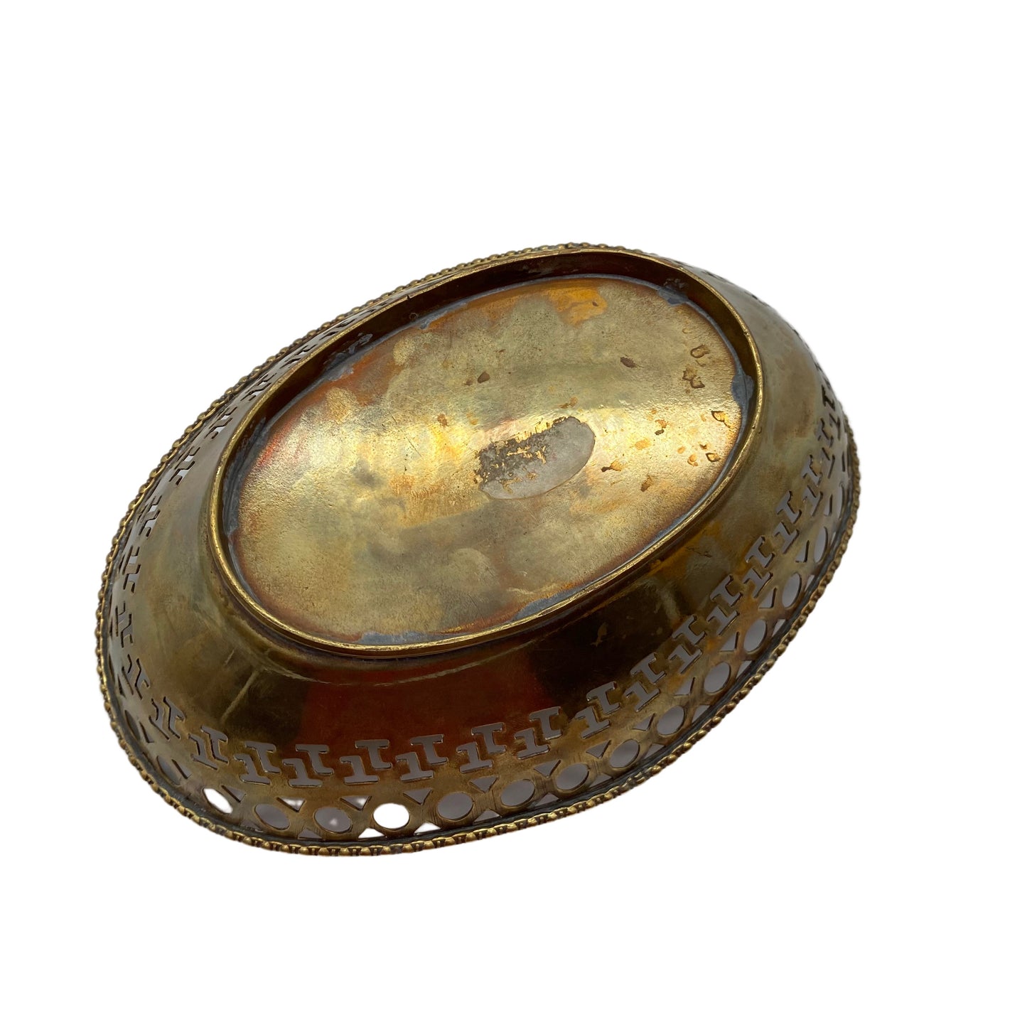 Messing Schale Durchbruch 1960er 1970er oval Korb L 21,5 cm