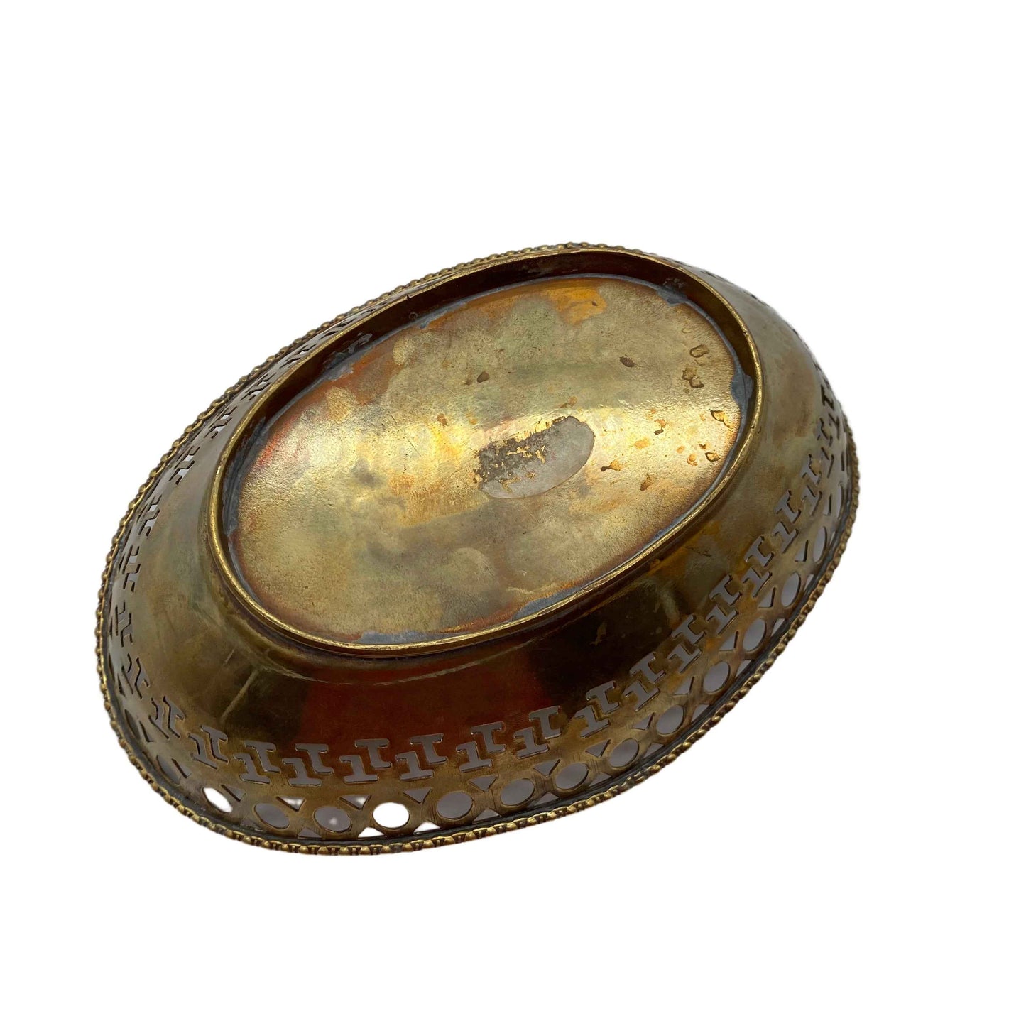 Messing Schale Durchbruch 1960er 1970er oval Korb L 21,5 cm