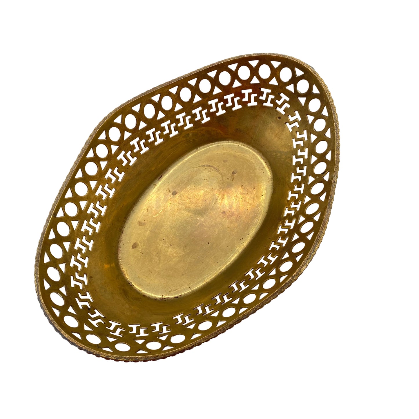 Messing Schale Durchbruch 1960er 1970er oval Korb L 21,5 cm