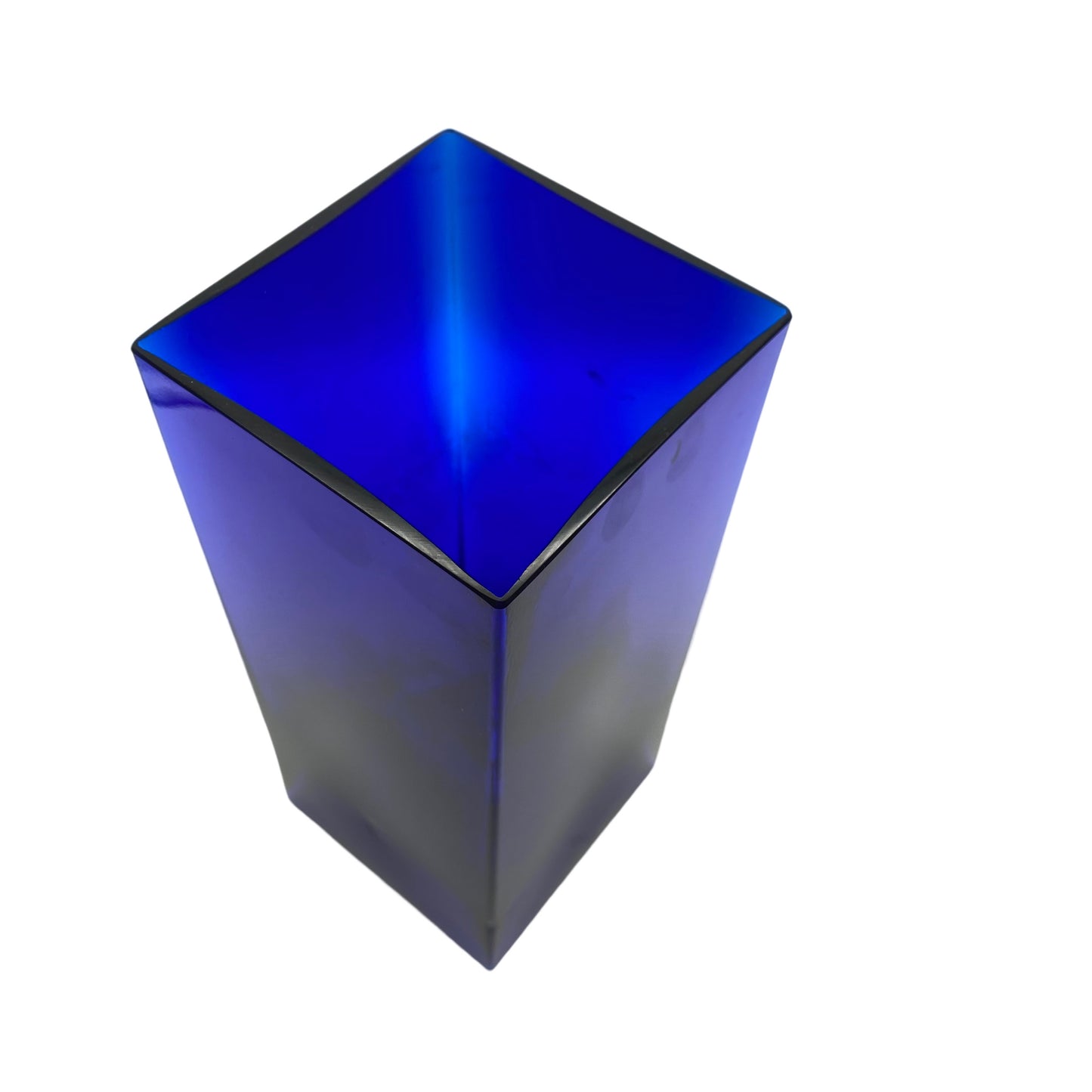 Vase blau 1970er Glas Vintage 25,2 cm eckig