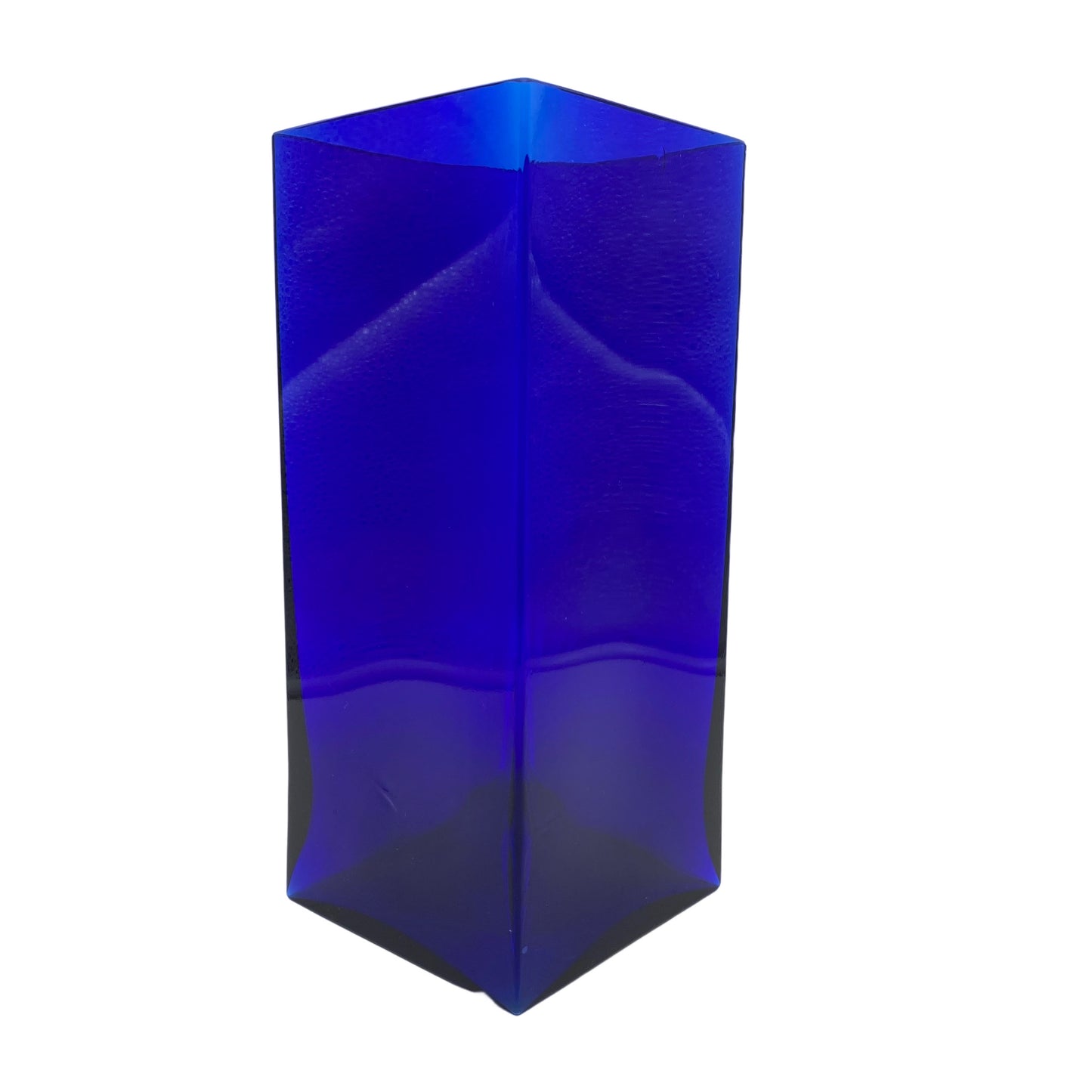 Vase blau 1970er Glas Vintage 25,2 cm eckig