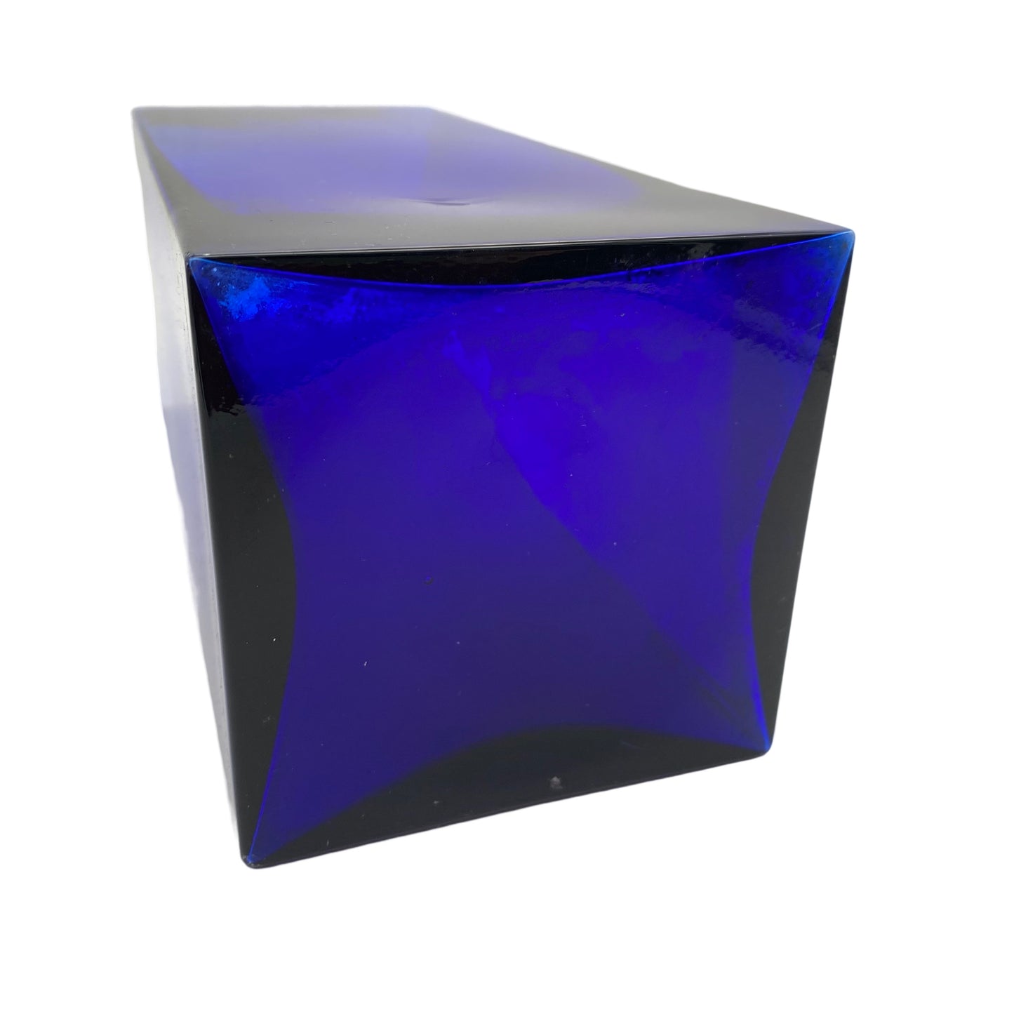 Vase blau 1970er Glas Vintage 25,2 cm eckig