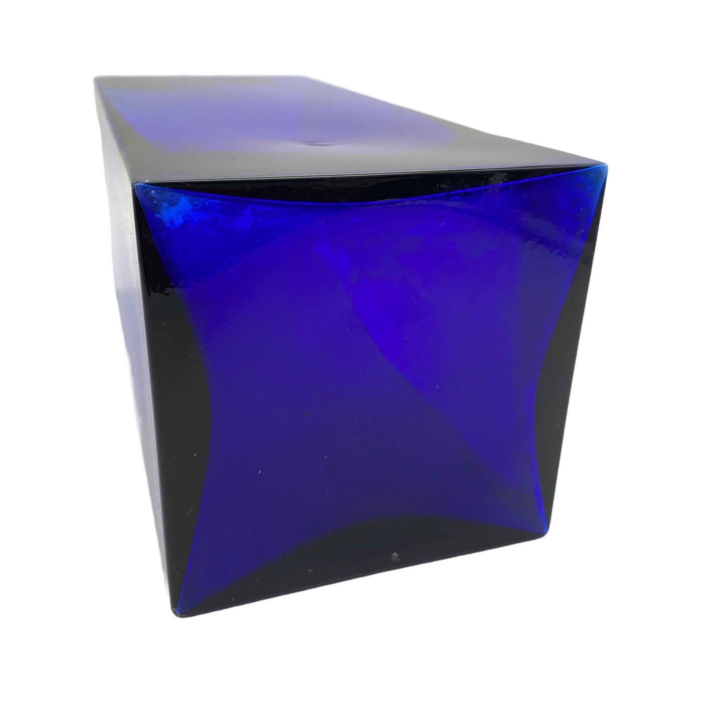 Vase blau 1970er Glas Vintage 25,2 cm eckig