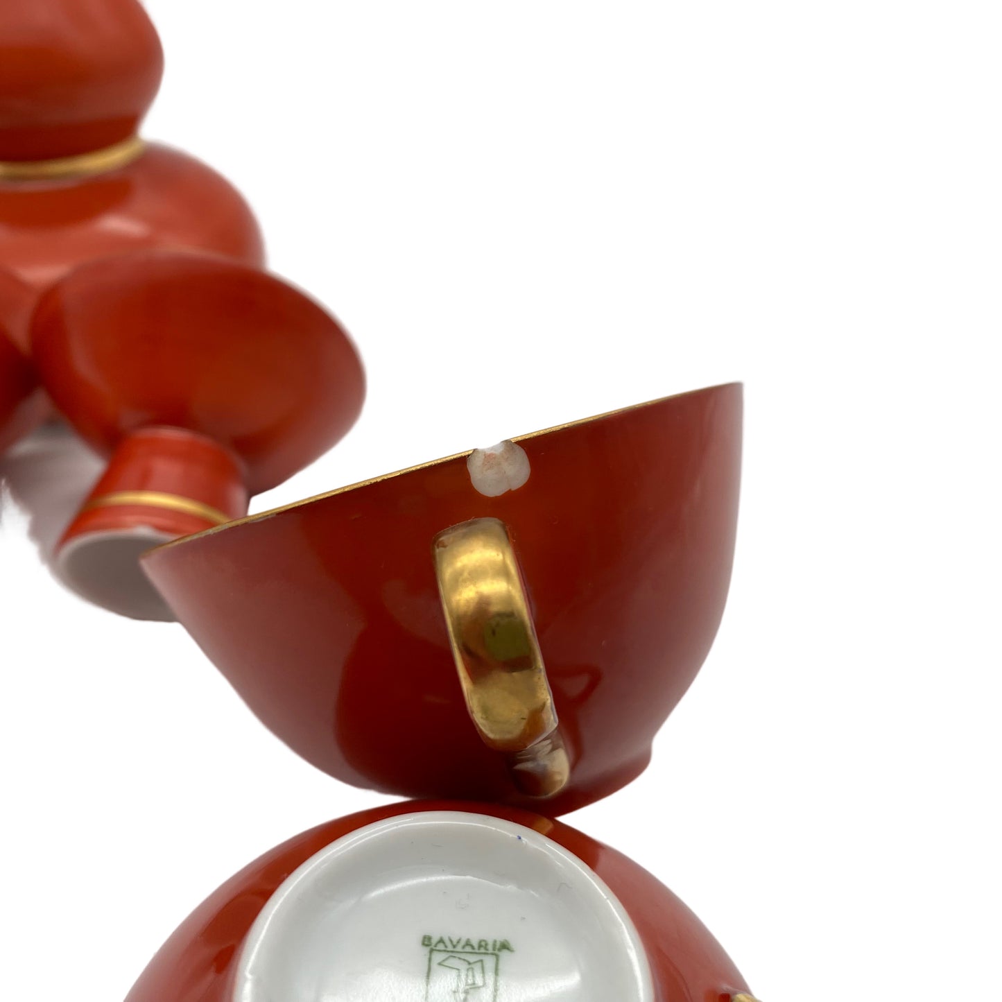 NEUERER in Oberkotzau US Zone Deutschland Porzellan Tassen Flasche Becher rot Set