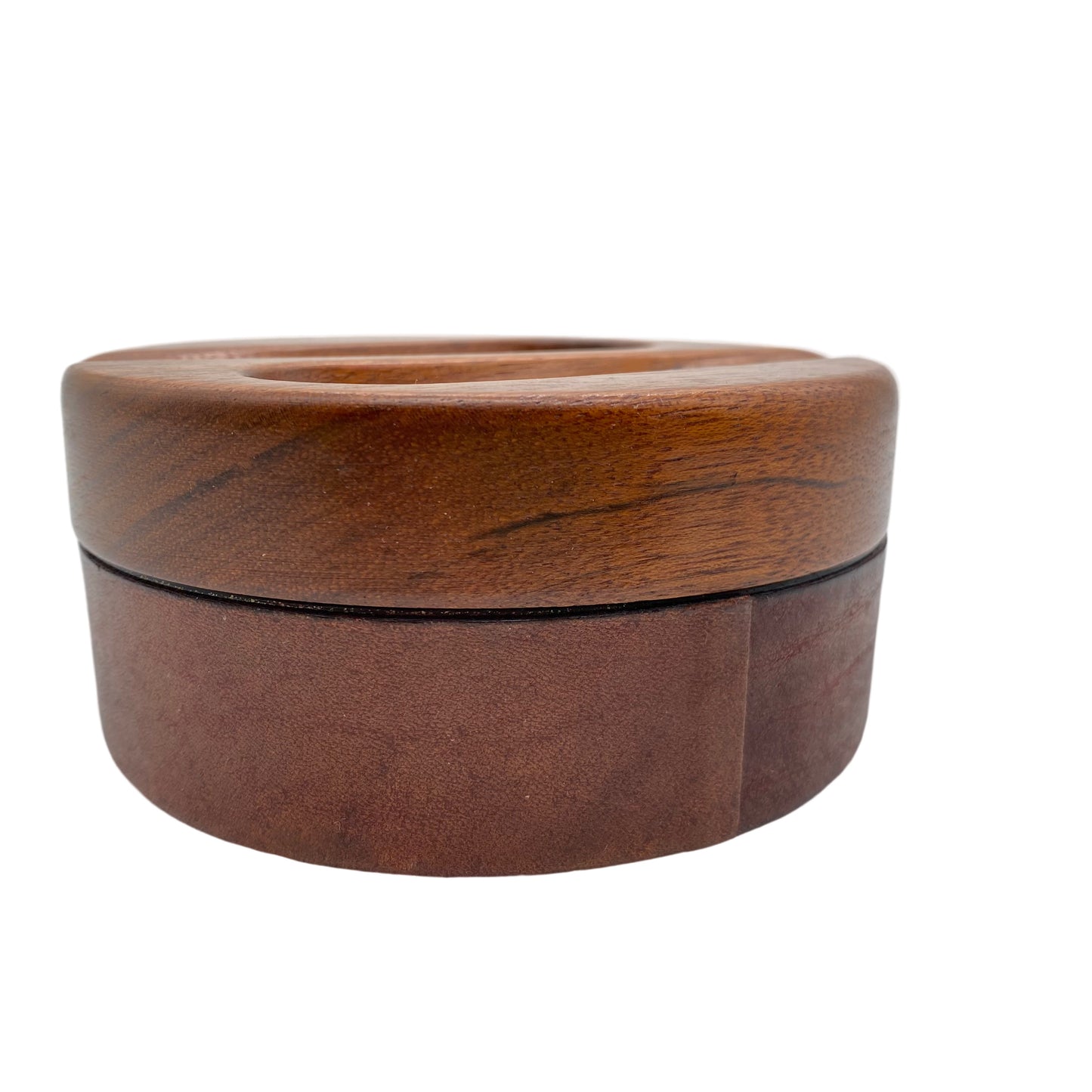 Raucherset Aschenbecher für Pfeife Glas Holz Leder 1960er D 12 cm