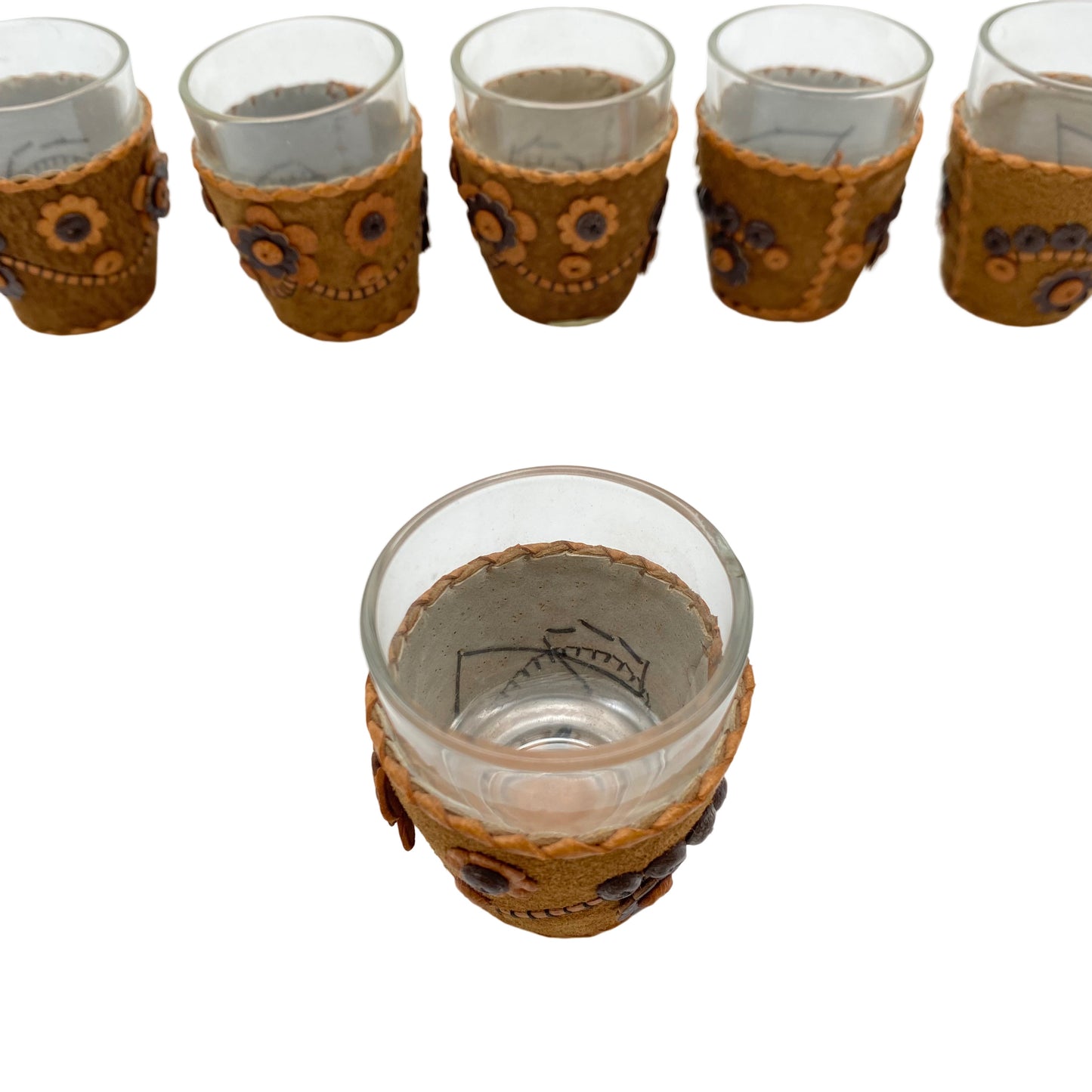 Schnapsgläser 6er Set 1960er Glas Gläser 5,3 cm Ledermantel