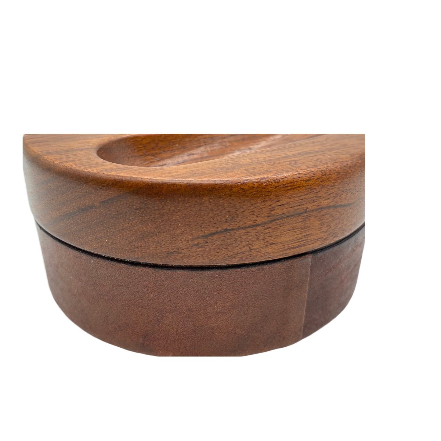 Raucherset Aschenbecher für Pfeife Glas Holz Leder 1960er D 12 cm