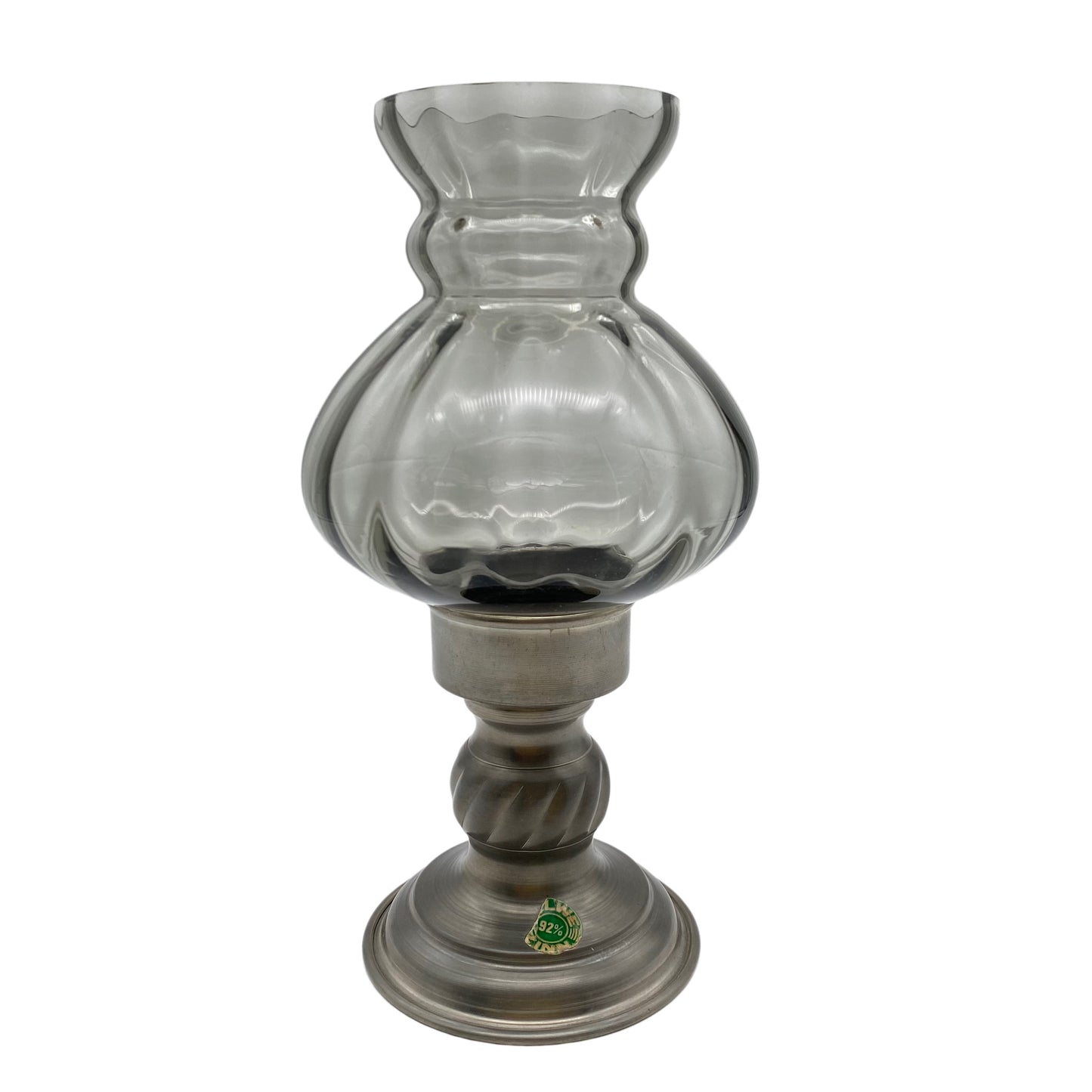 Windlicht Zinn Rauchglas 1960er 1970er 22 cm Glas