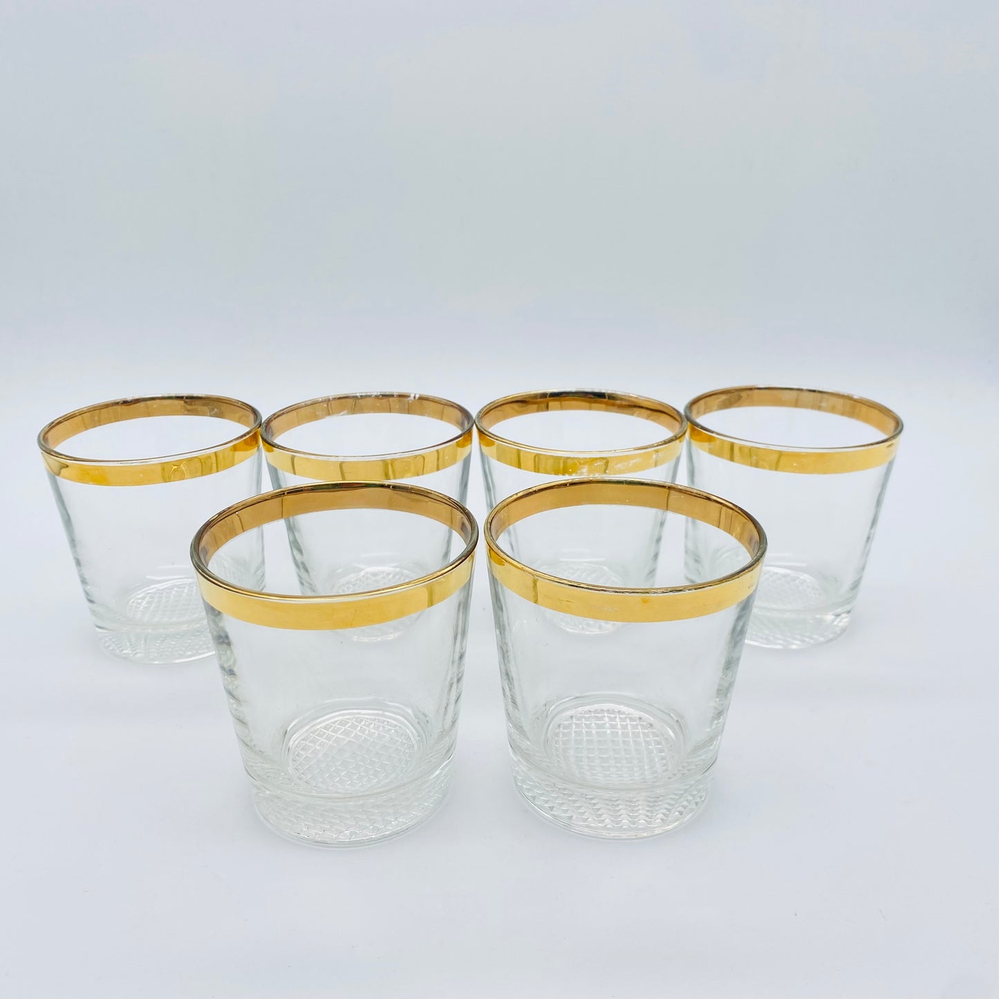 Wassergläser Goldrand 6er Set Gläser Glas 70er Jahre Rauten Dekor