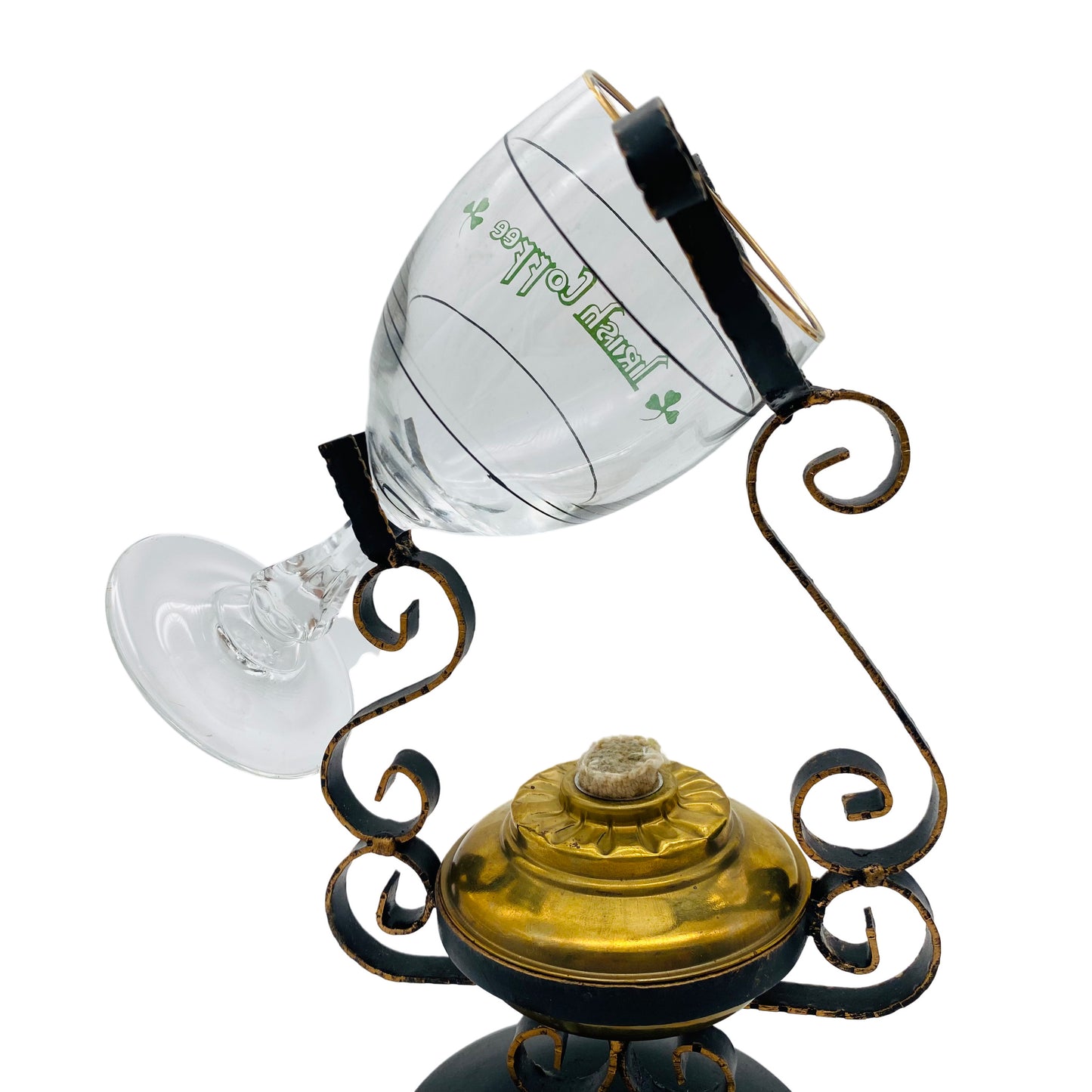 Irish Coffee Set mit Glas und Brenner Messing Eisen 70er