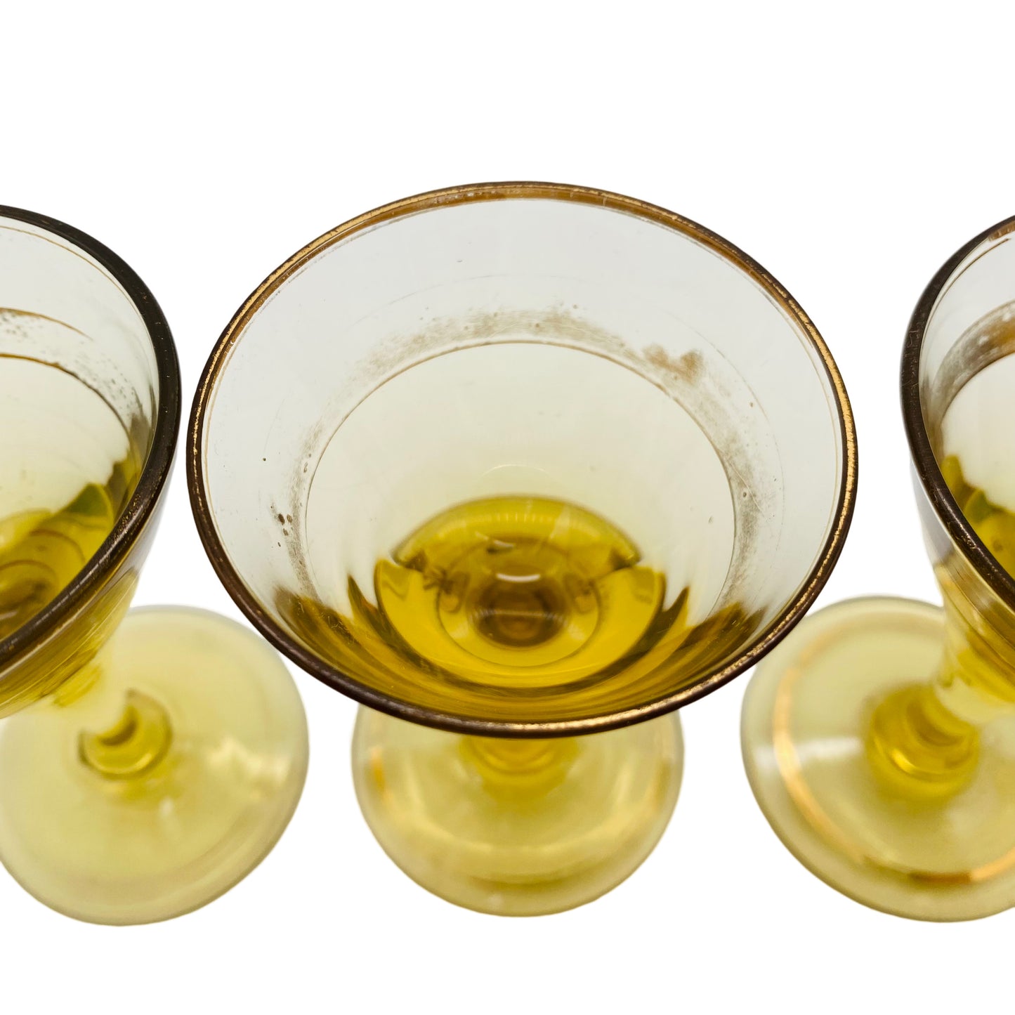 Likörgläser 5er Set Bernstein 50er 60er Jahre Gold Dekor
