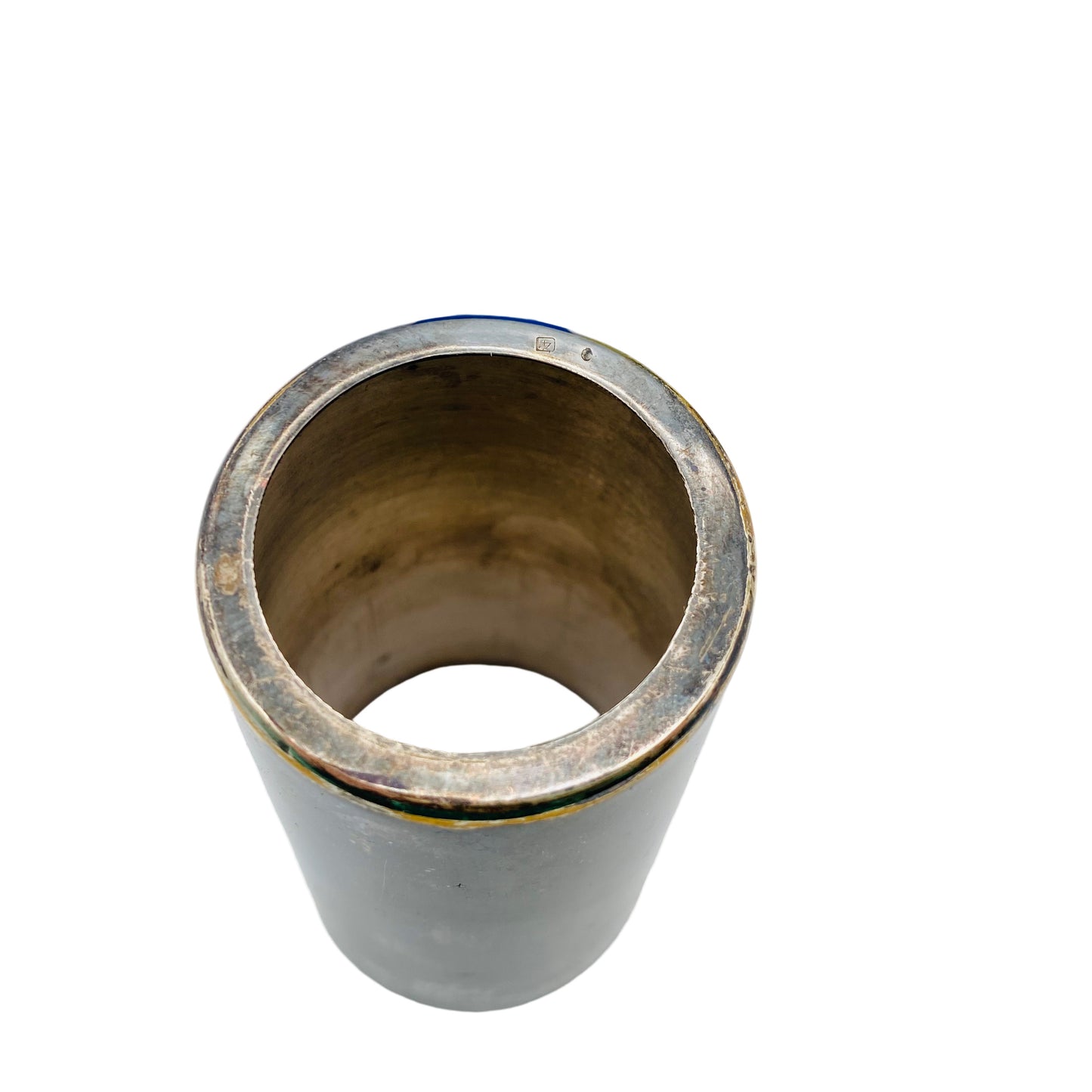 Longdrinkgläser blau gelb Halter versilbert Mid Century 60er Jahre