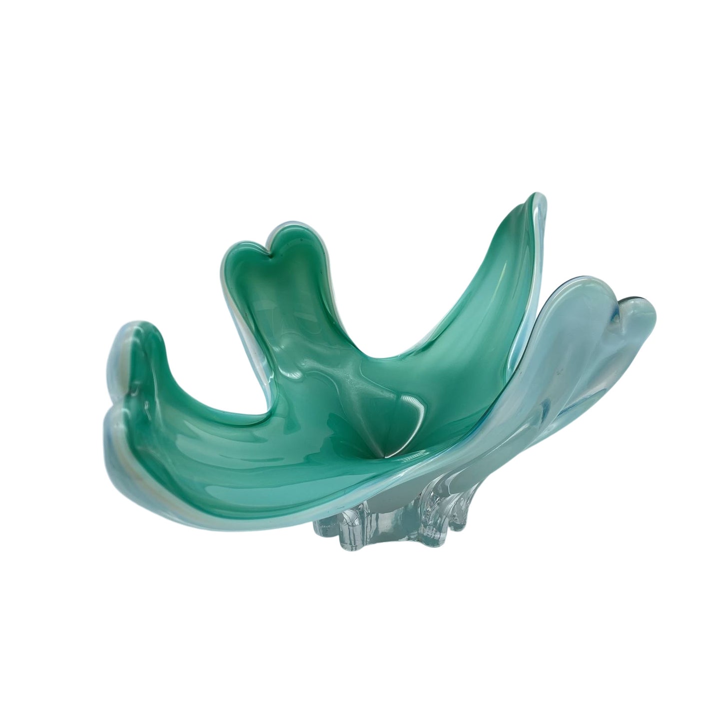 MURANO Schale Glas türkis weiß 60er 70er 4 strahlig oval